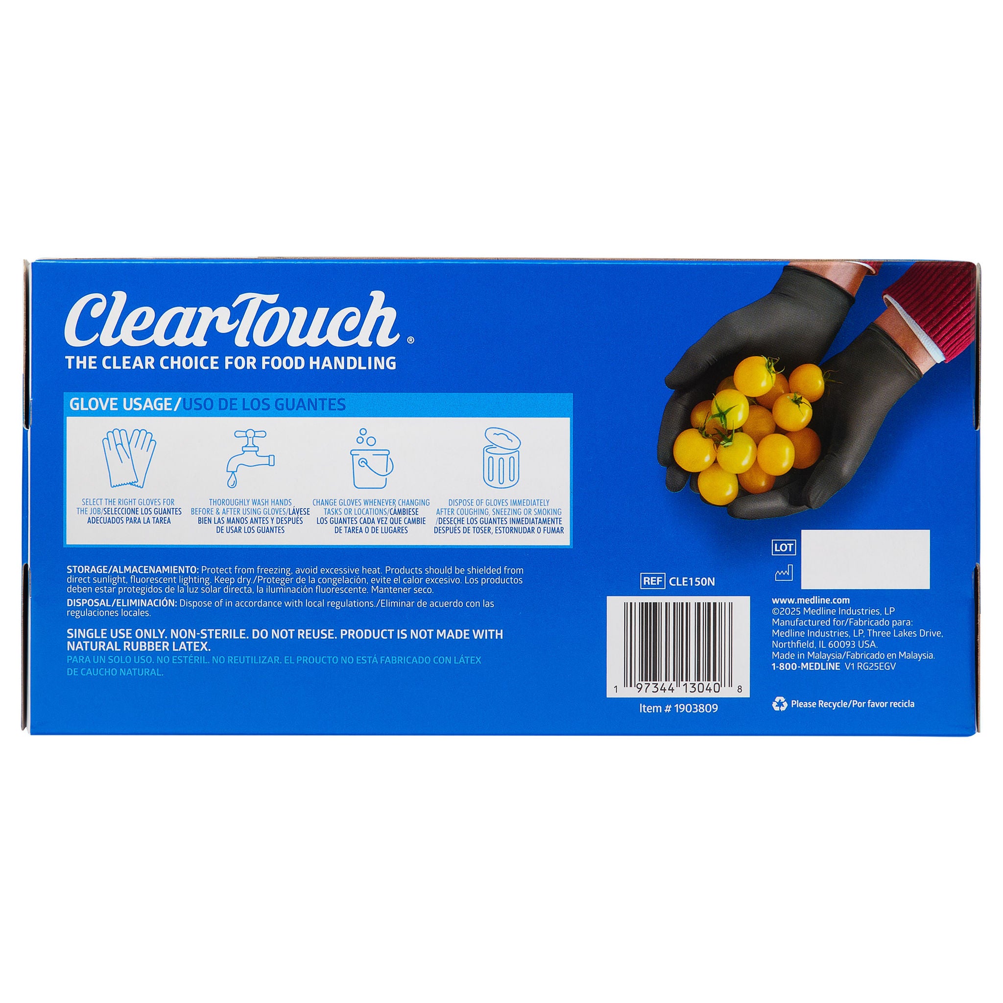 Clear-Touch Food Handling Nitrile Gloves, Black, One Size, 150-count