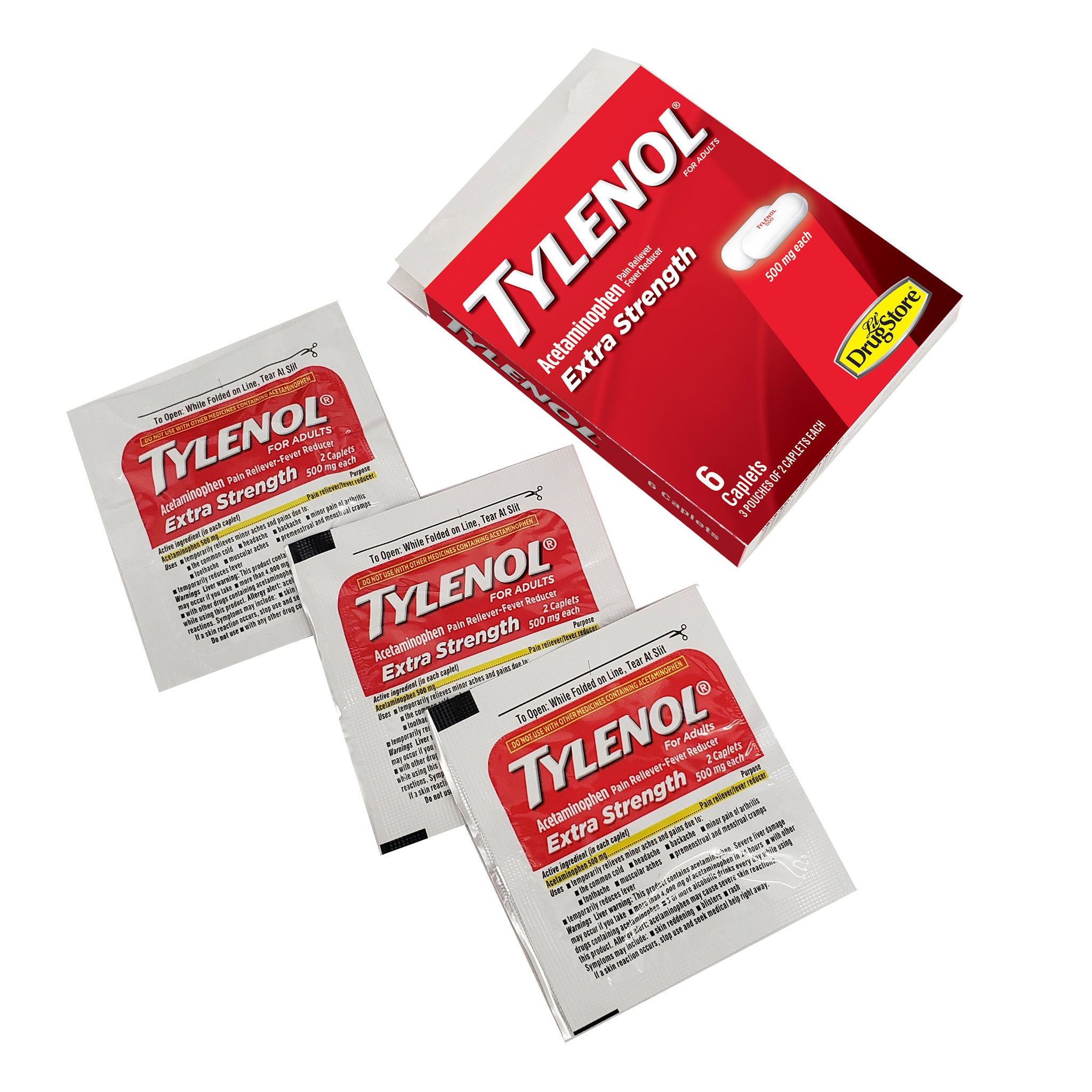 Tylenol Extra Strength Acetaminophen, 500 mg, 3 Servings per Box, 6 Boxes