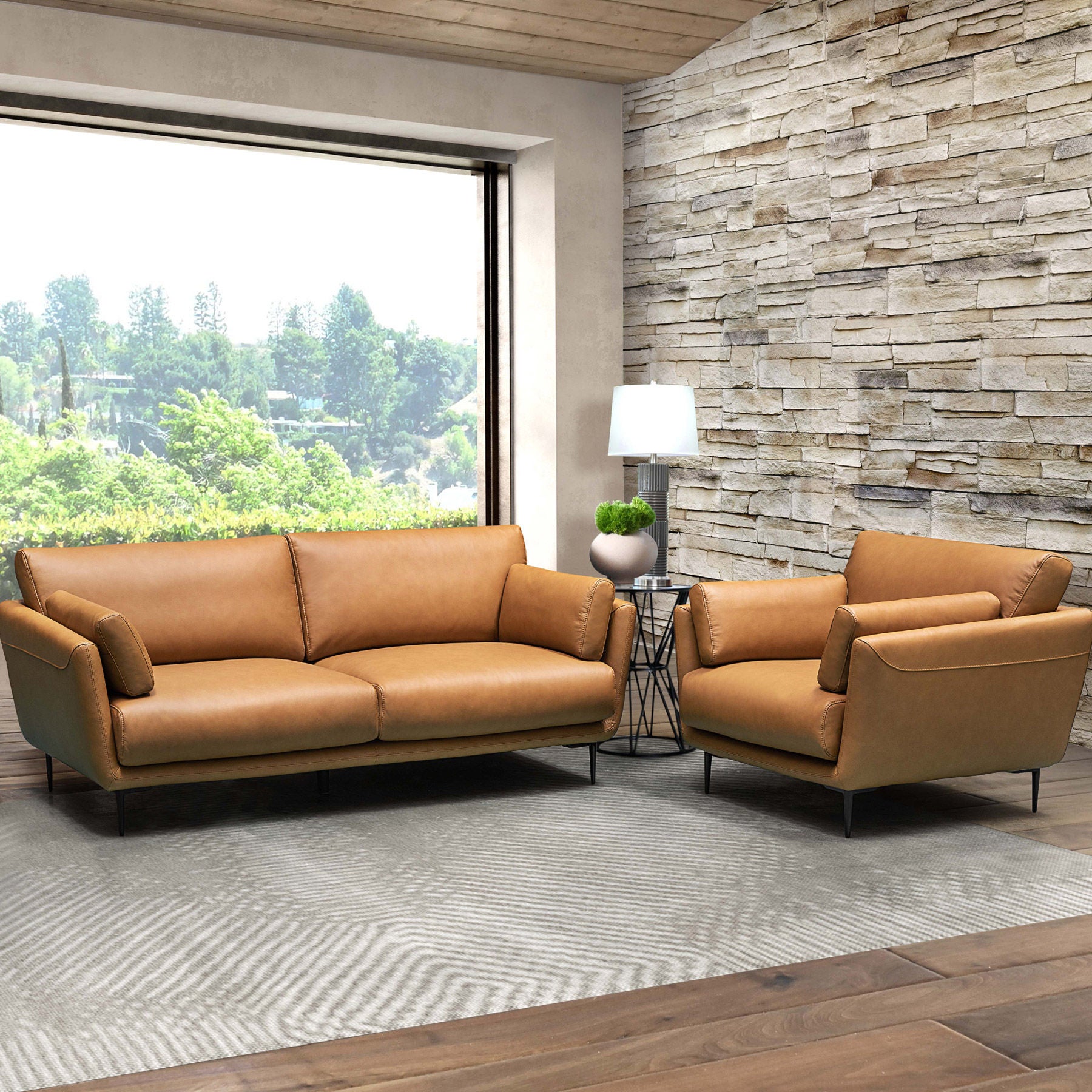 Hallie Top Grain Leather 2-piece Set – Sofa and Chair