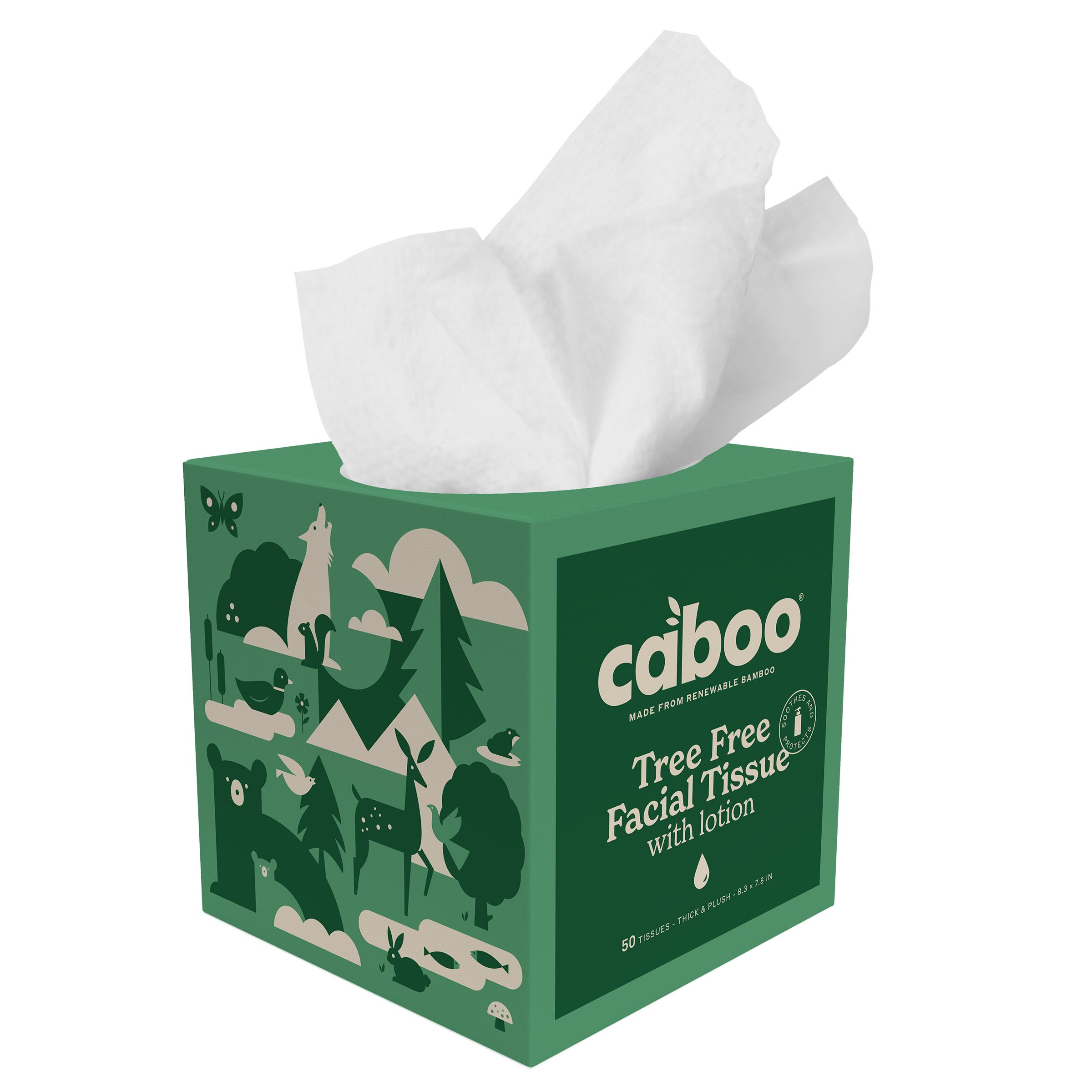 Caboo Bamboo Facial Tissue with Lotion, 3-Ply, 50 Sheets, 12-count