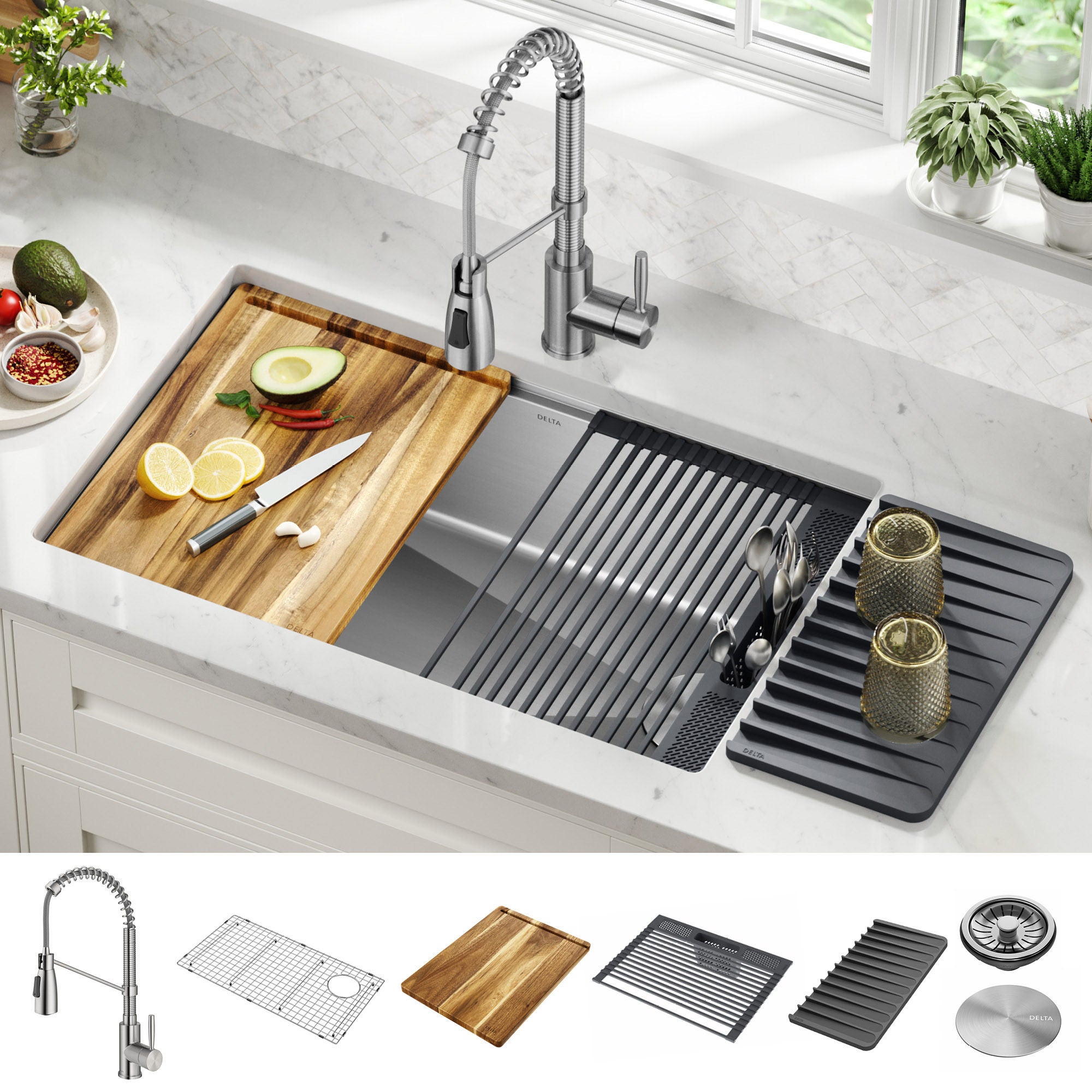Delta 30” Undermount 16 Gauge Workstation Sink with 18” Kitchen Faucet