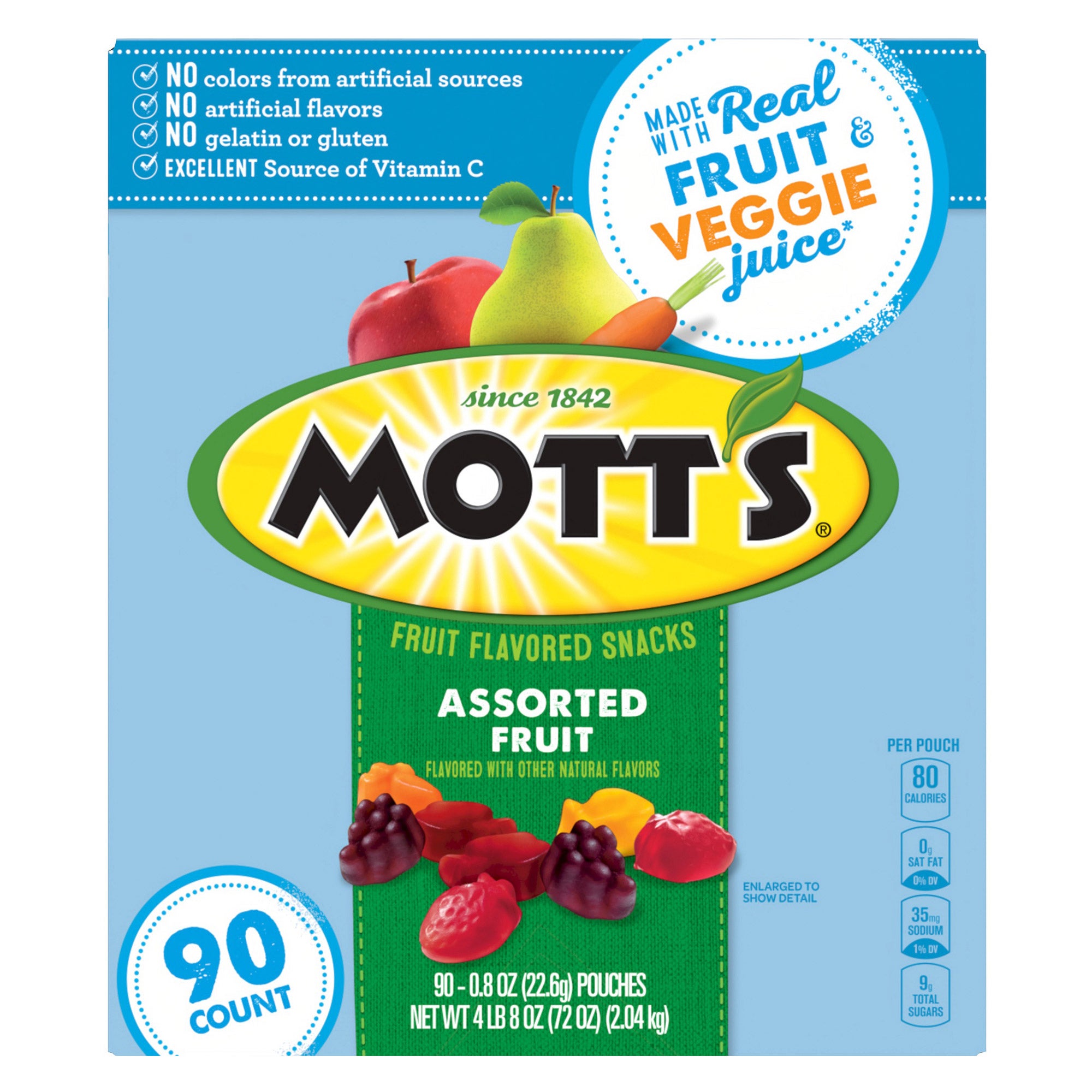 Mott's Fruit Snacks, Assorted Fruit, 0.8 oz, 90-count