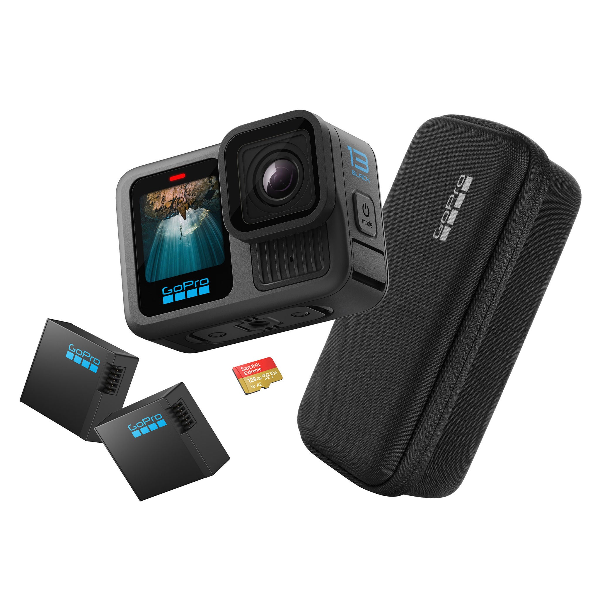 GoPro HERO13 Black Action Camera Bundle with Additional Enduro Battery, 128GB microSD Card and Carrying Case