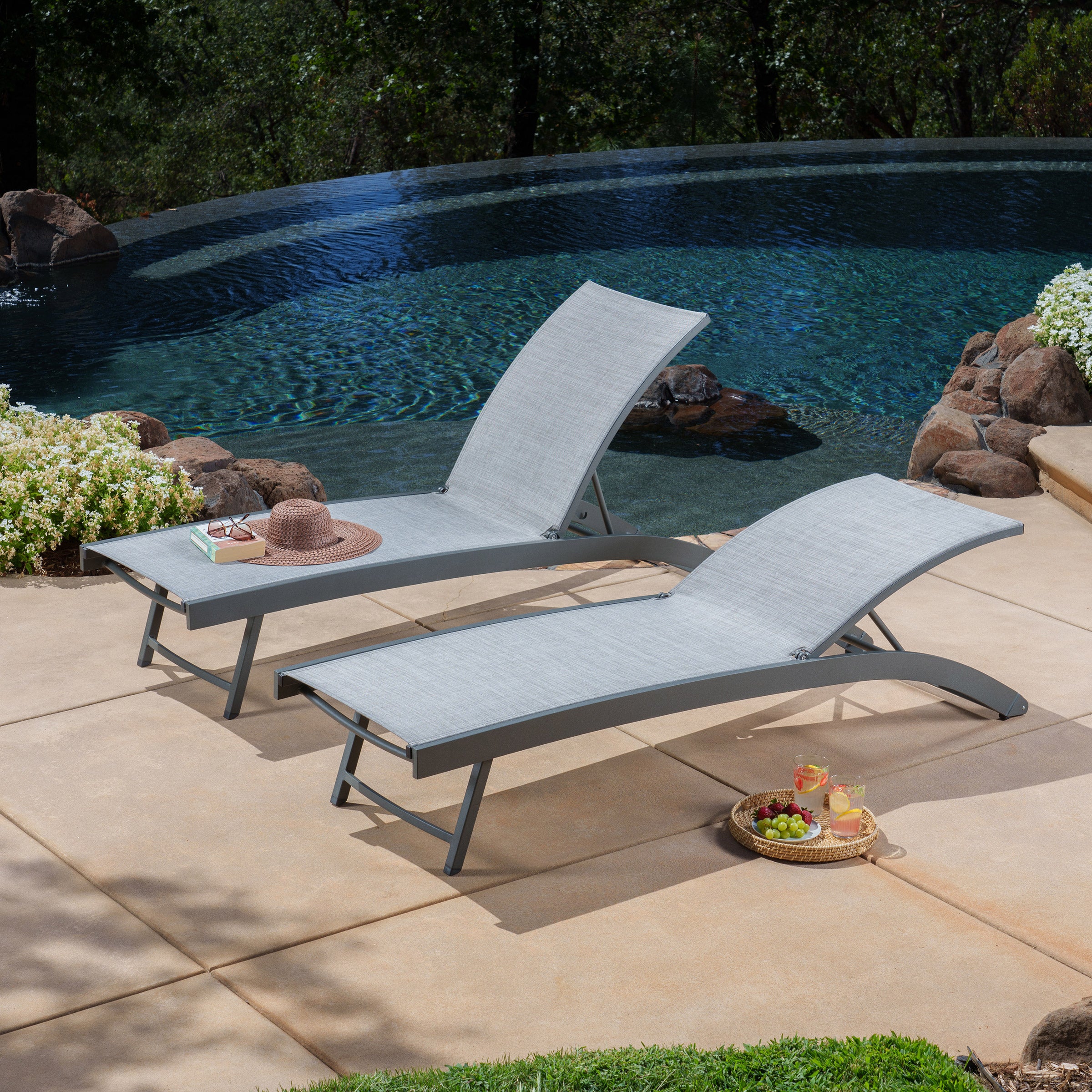 SunVilla Barlow Sling Chaise Lounge with Cushion, 2-pack