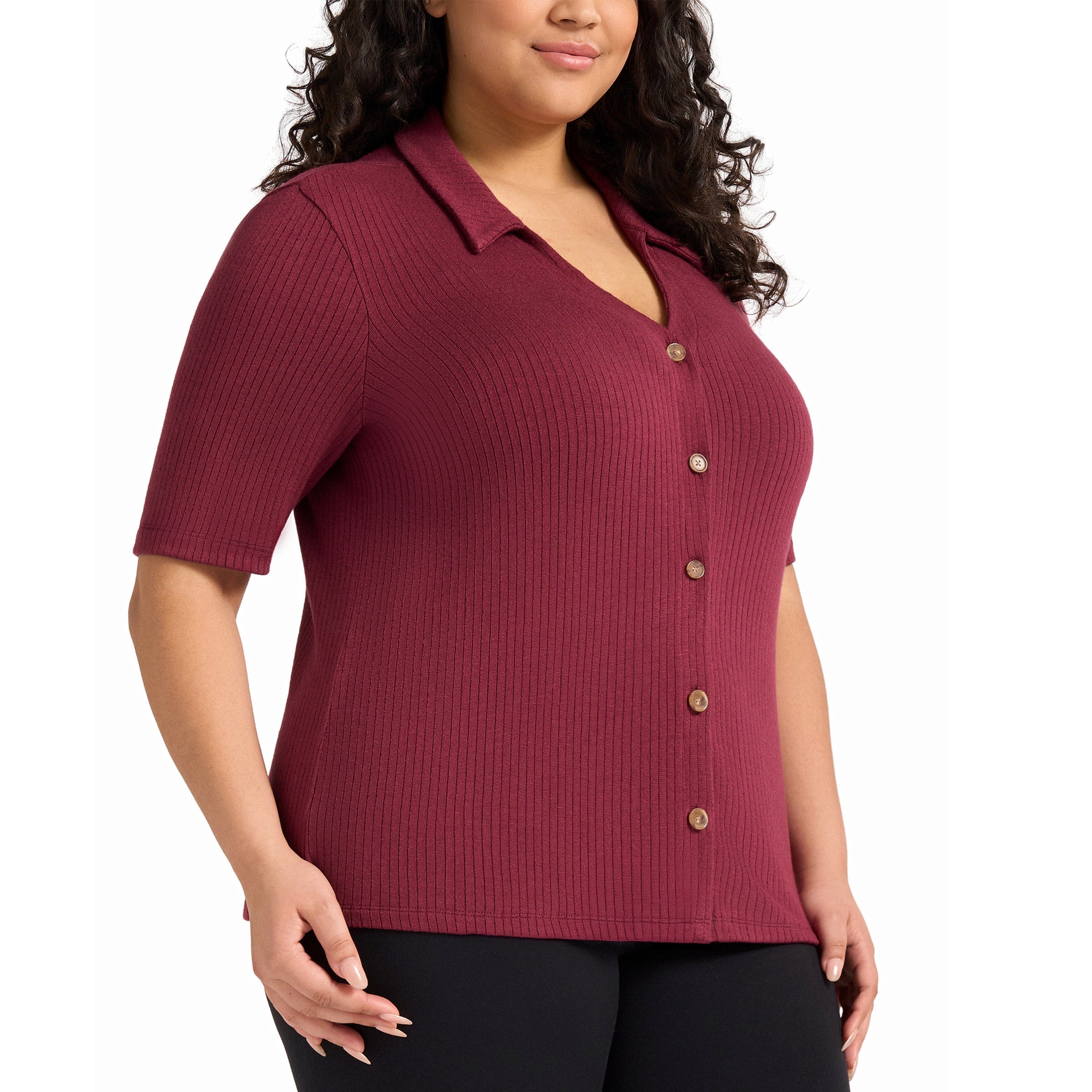 Matty M Women's Ribbed Button Front Top
