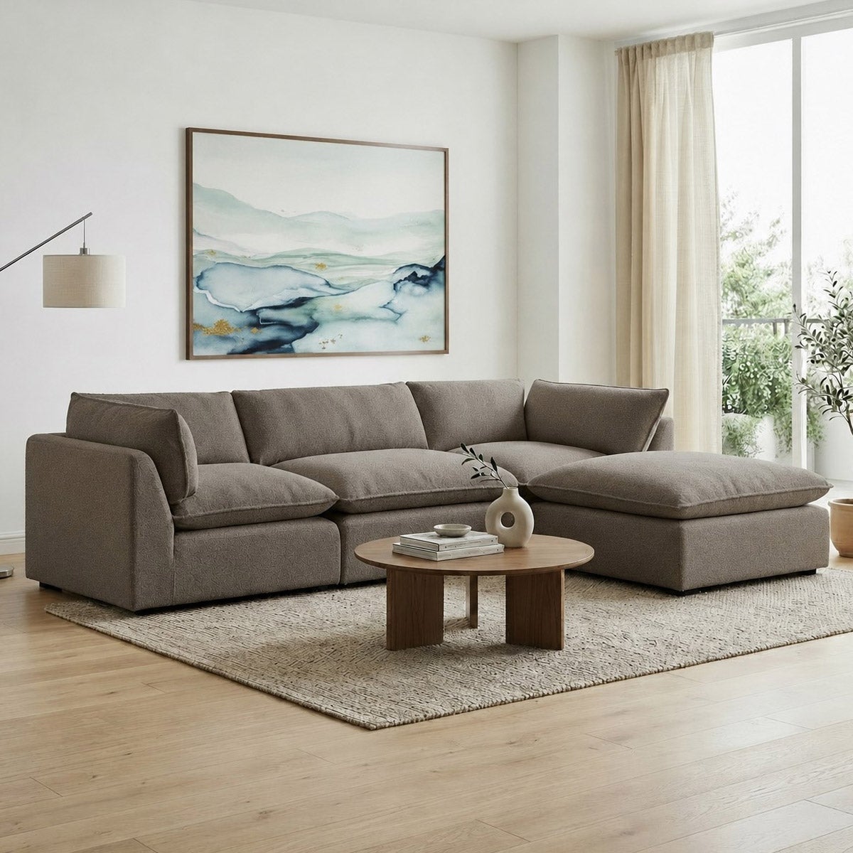 Luxe 4-piece Bouclé Fabric Modular Sectional with Luxury Cloud Seating