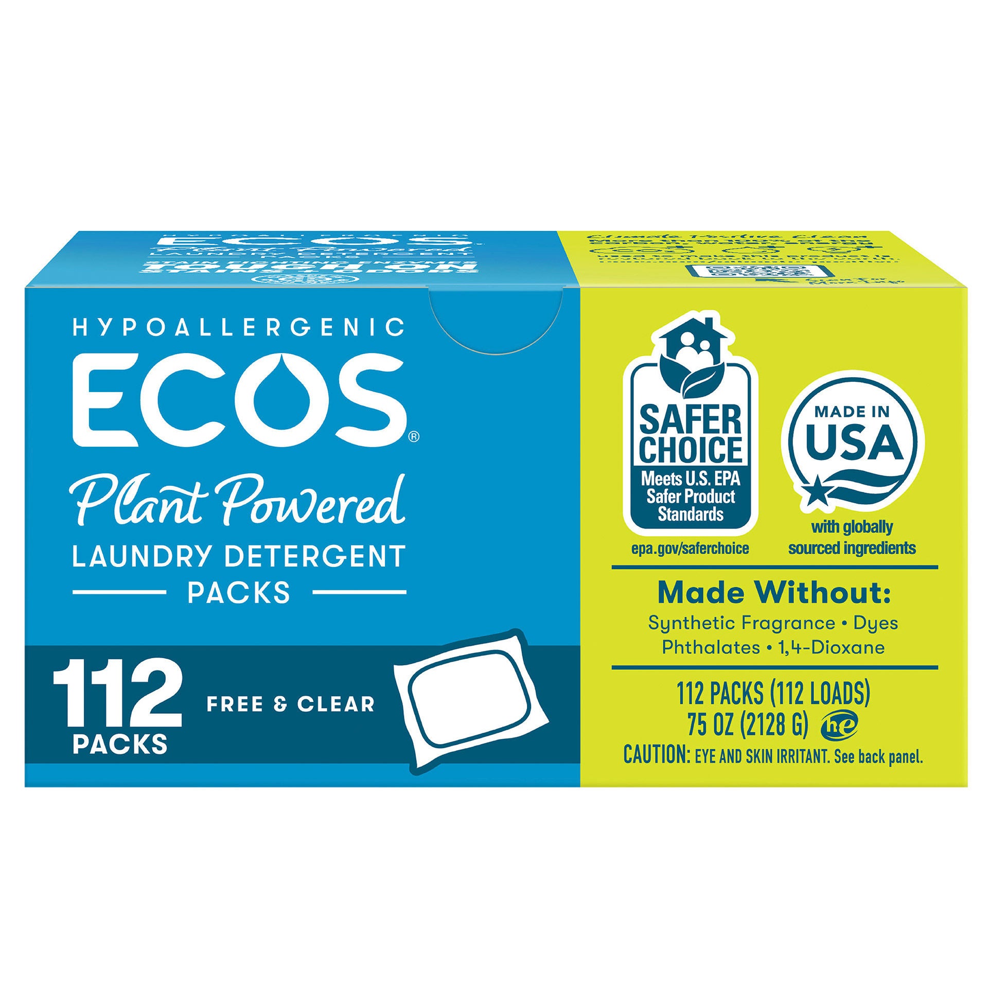 ECOS Laundry Detergent Packs, Free & Clear, 112-count