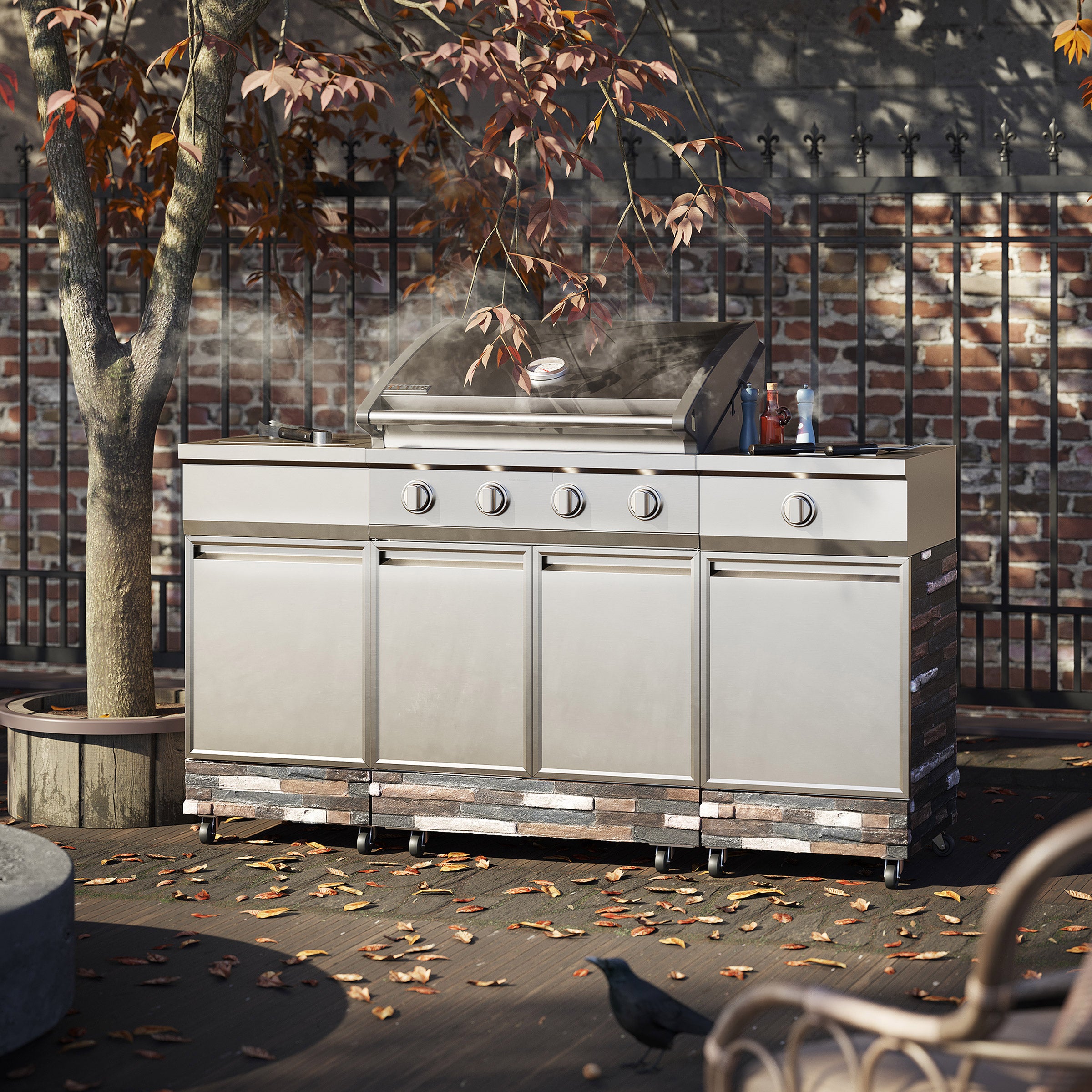 TYTUS Ash Stacked Stone Grill Island with Cover and SS Griddle