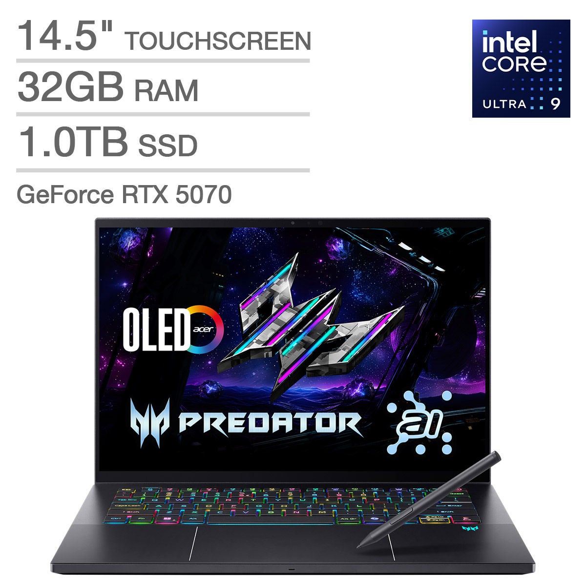 Acer Predator Triton 14 Copilot+ PC 14.5" Gaming Laptop - Intel Core Ultra 9 processor 288V - GeForce RTX 5070 - OLED 2880 x 1800 Touch 120Hz - 32GB RAM - 1TB SSD - Windows 11.
