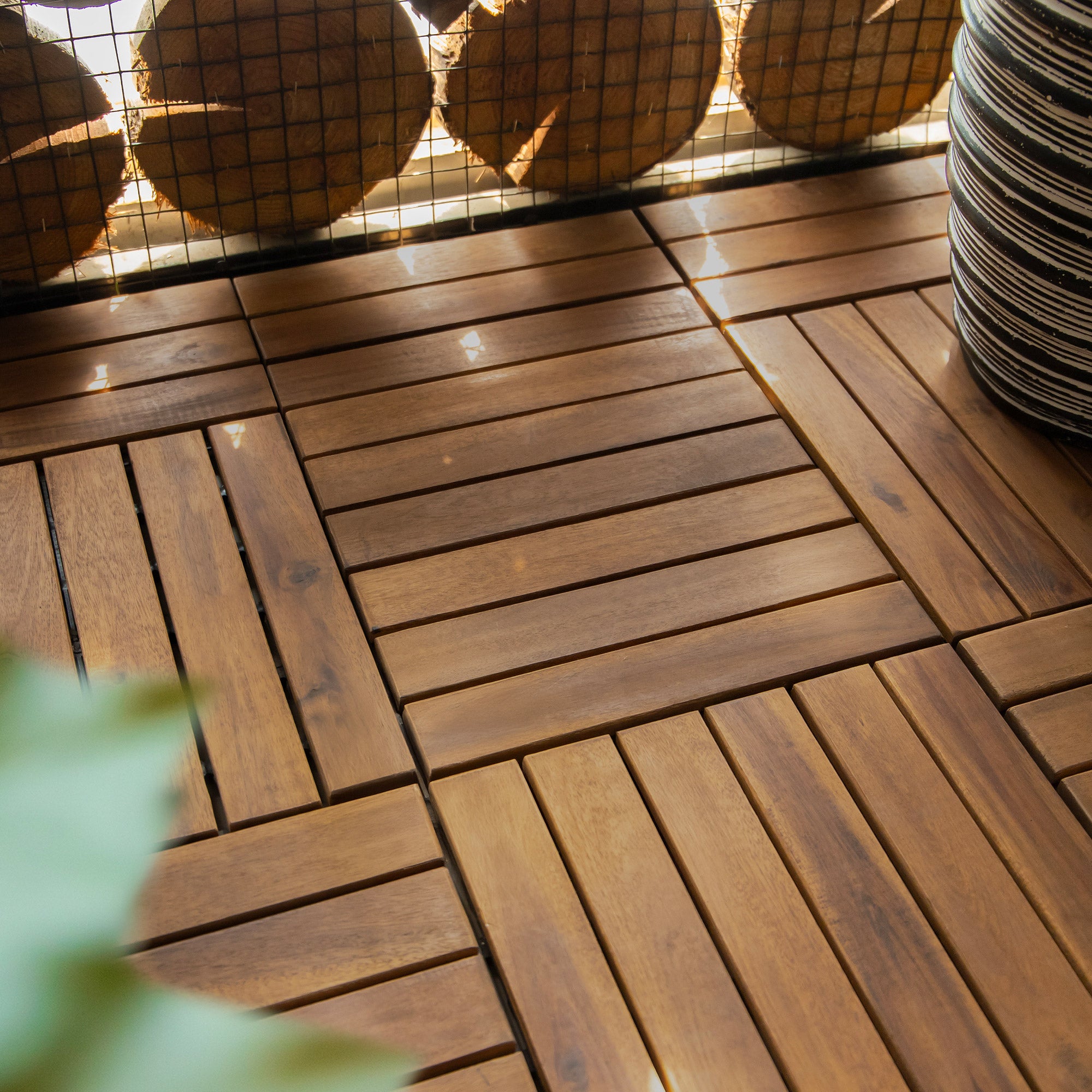 Nordic Wood Acacia Interlocking Deck Tiles, FSC Certified Wood, 40 Sq. Ft. Coverage