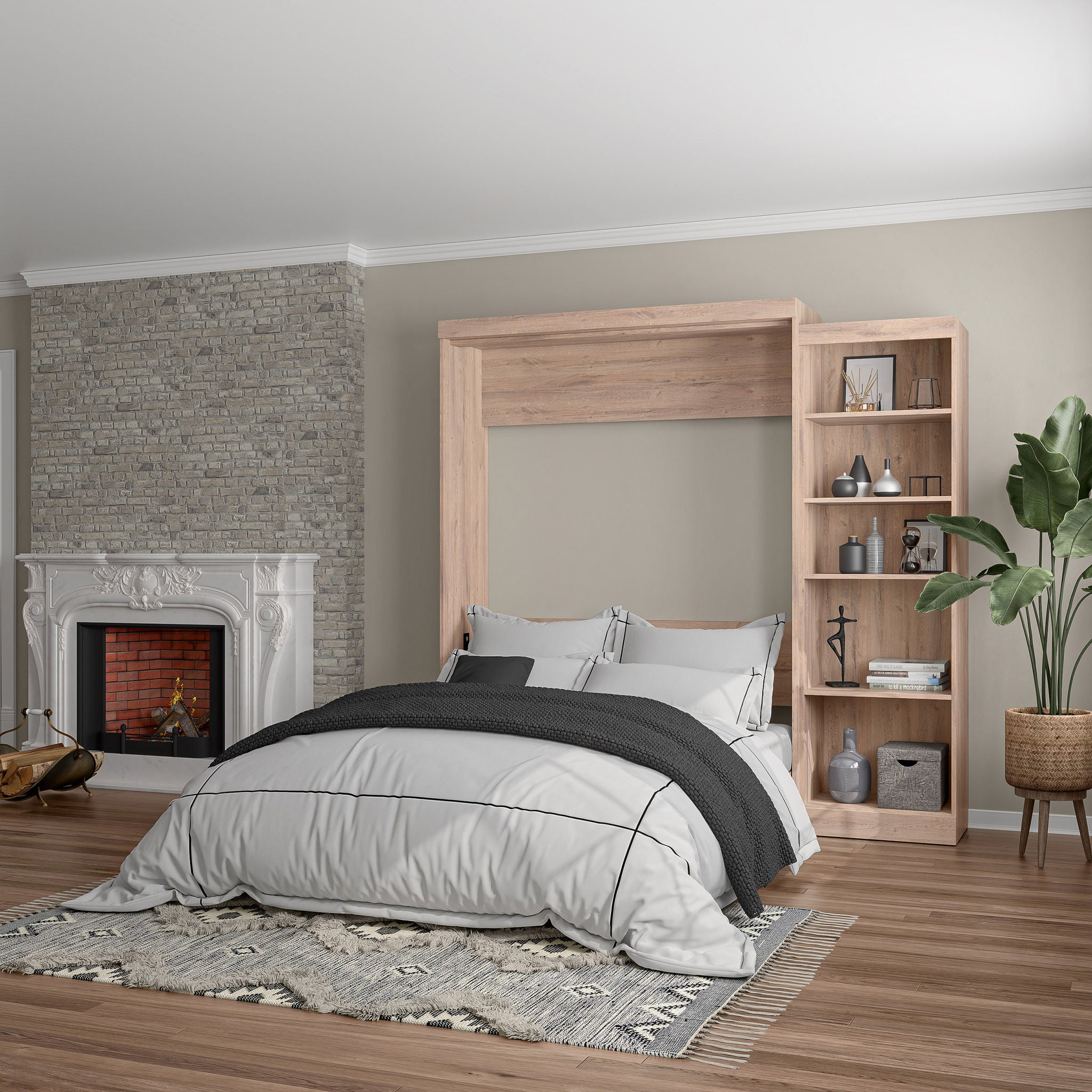 Boutique Queen Murphy Bed with Shelving Unit