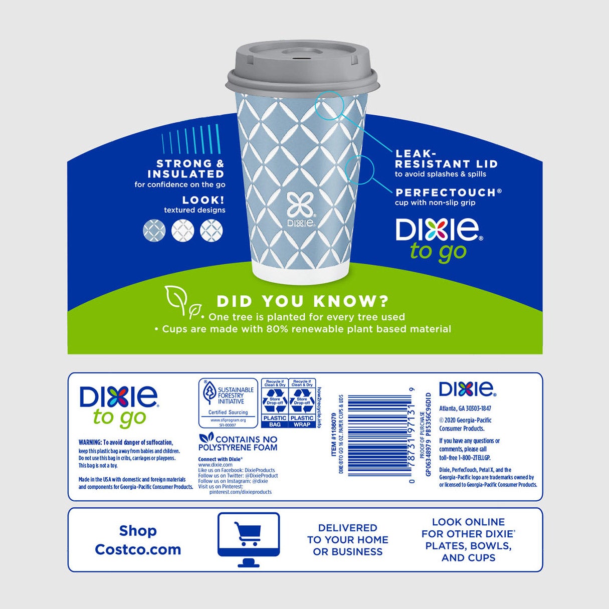 Dixie To Go Hot Cups & Lids, 96-count