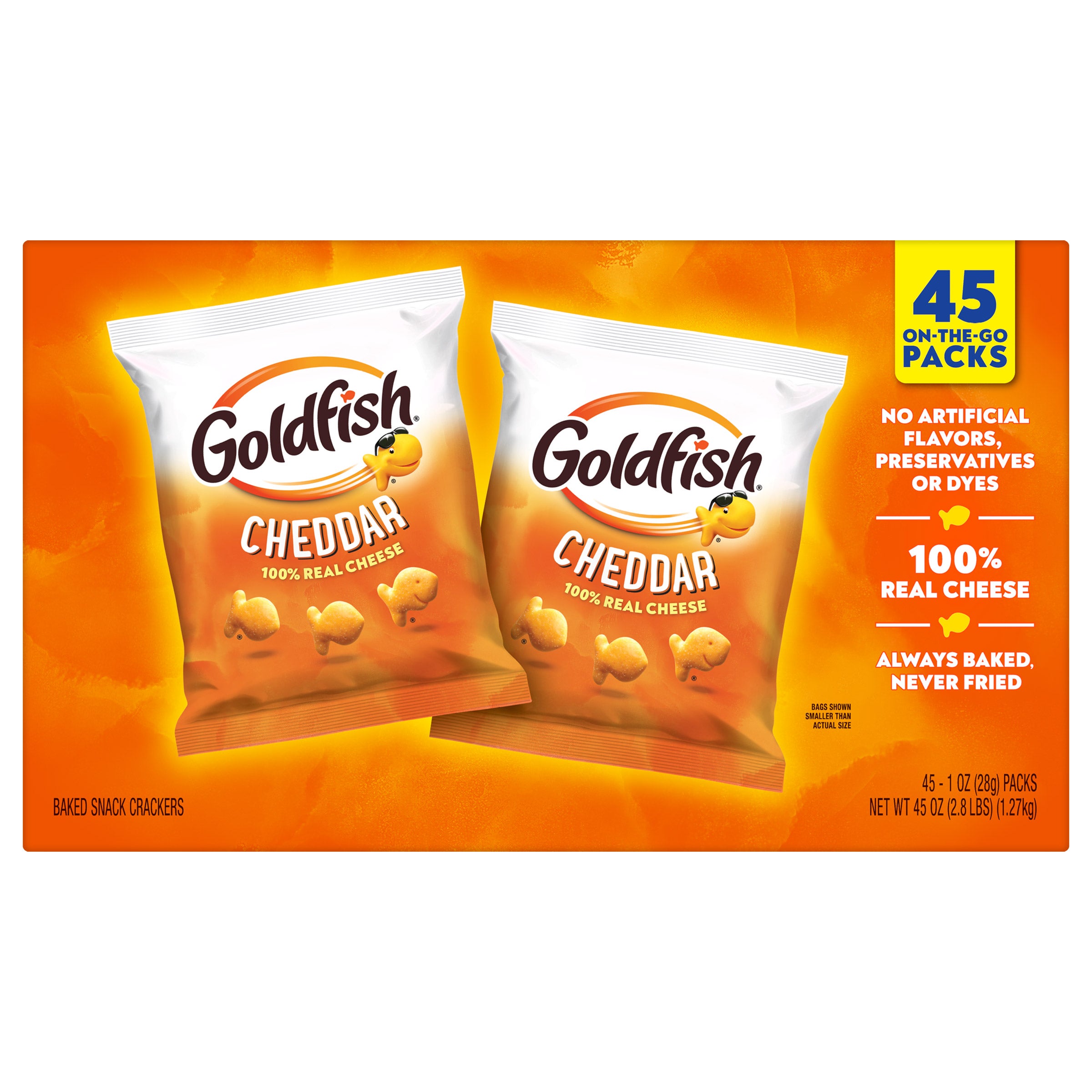 Goldfish Baked Snack Crackers, Cheddar, 1 oz, 45-count