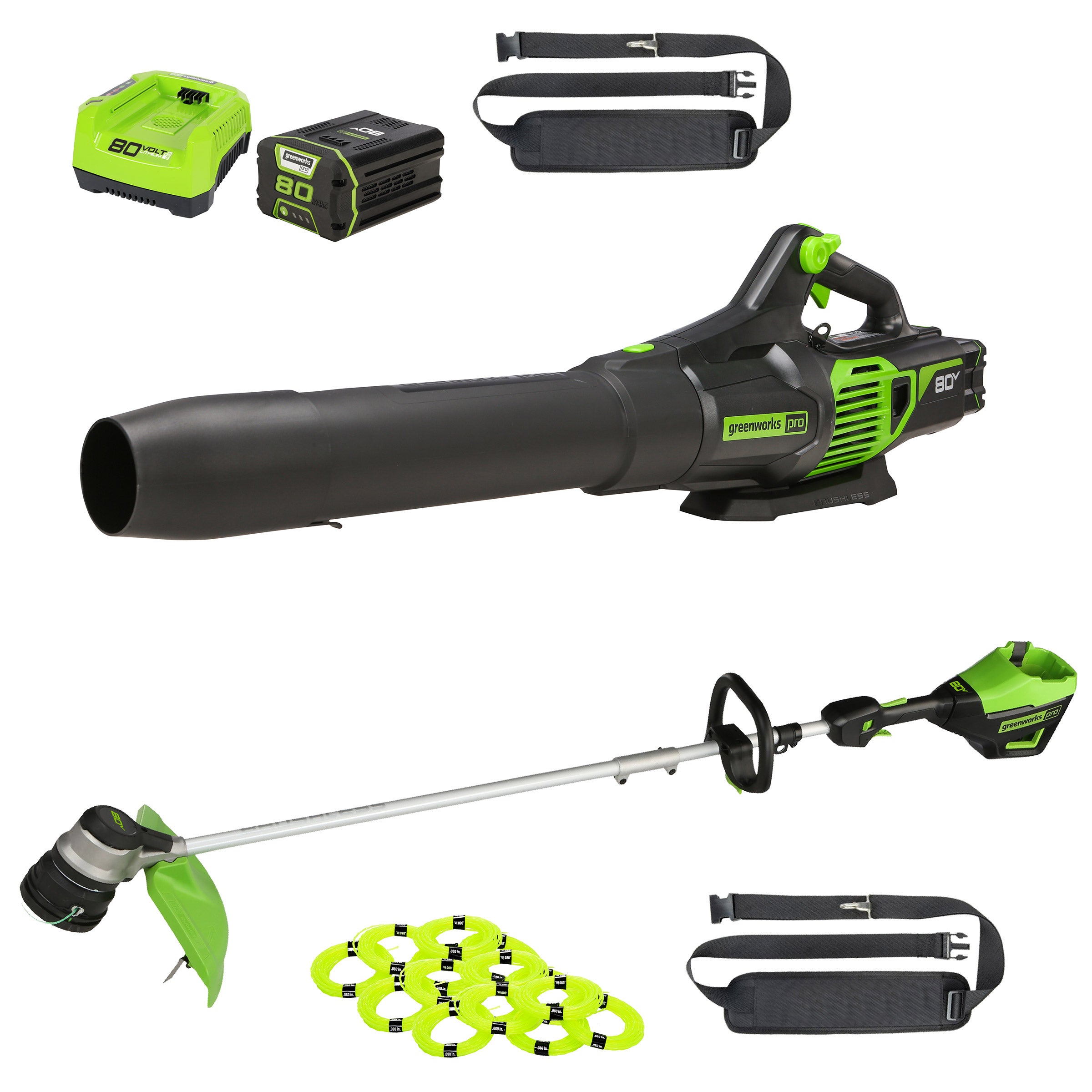 Greenworks 80V 16” Trimmer + 730 CFM Blower Combo Kit
