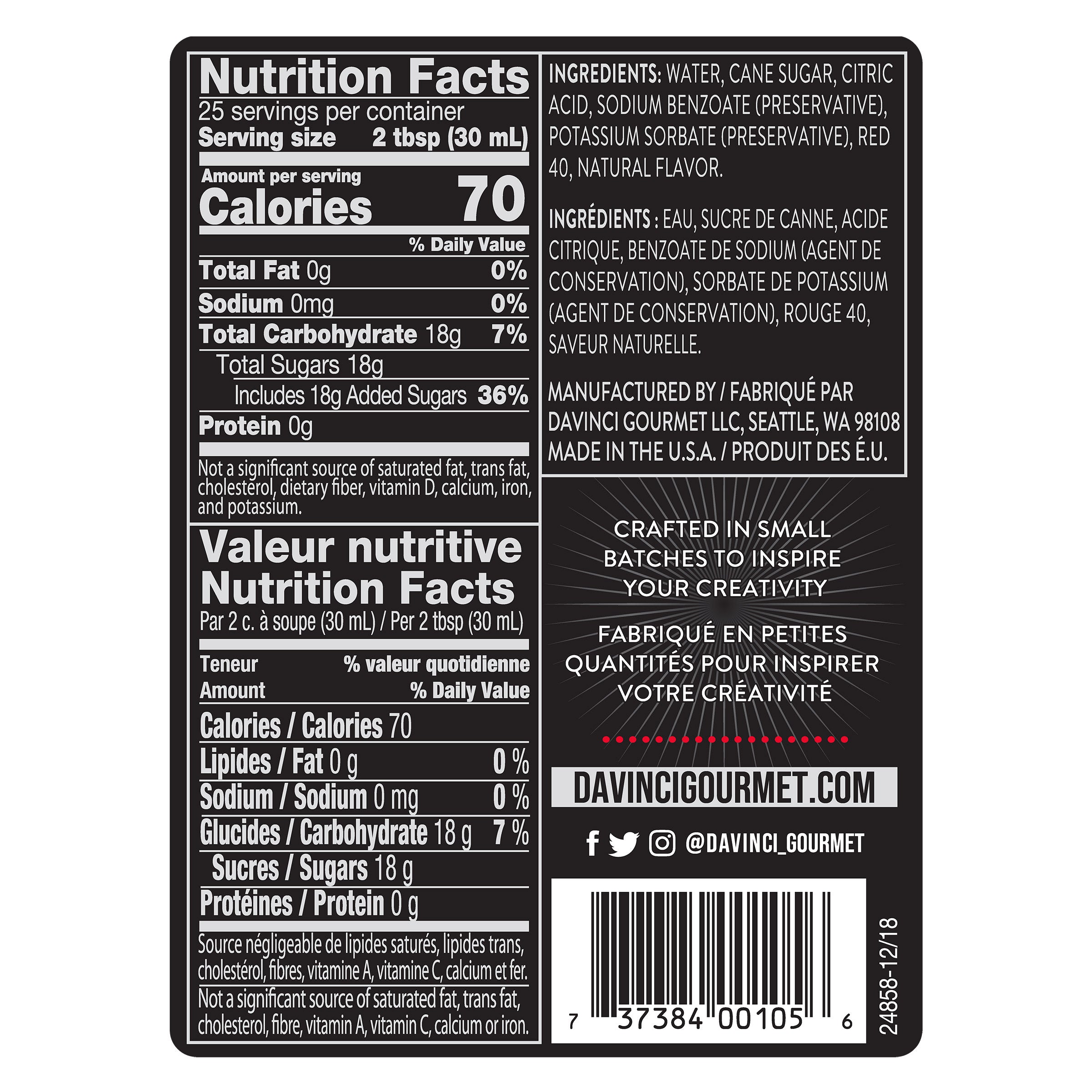 DaVinci Classic Syrup, Strawberry, 25.4 oz