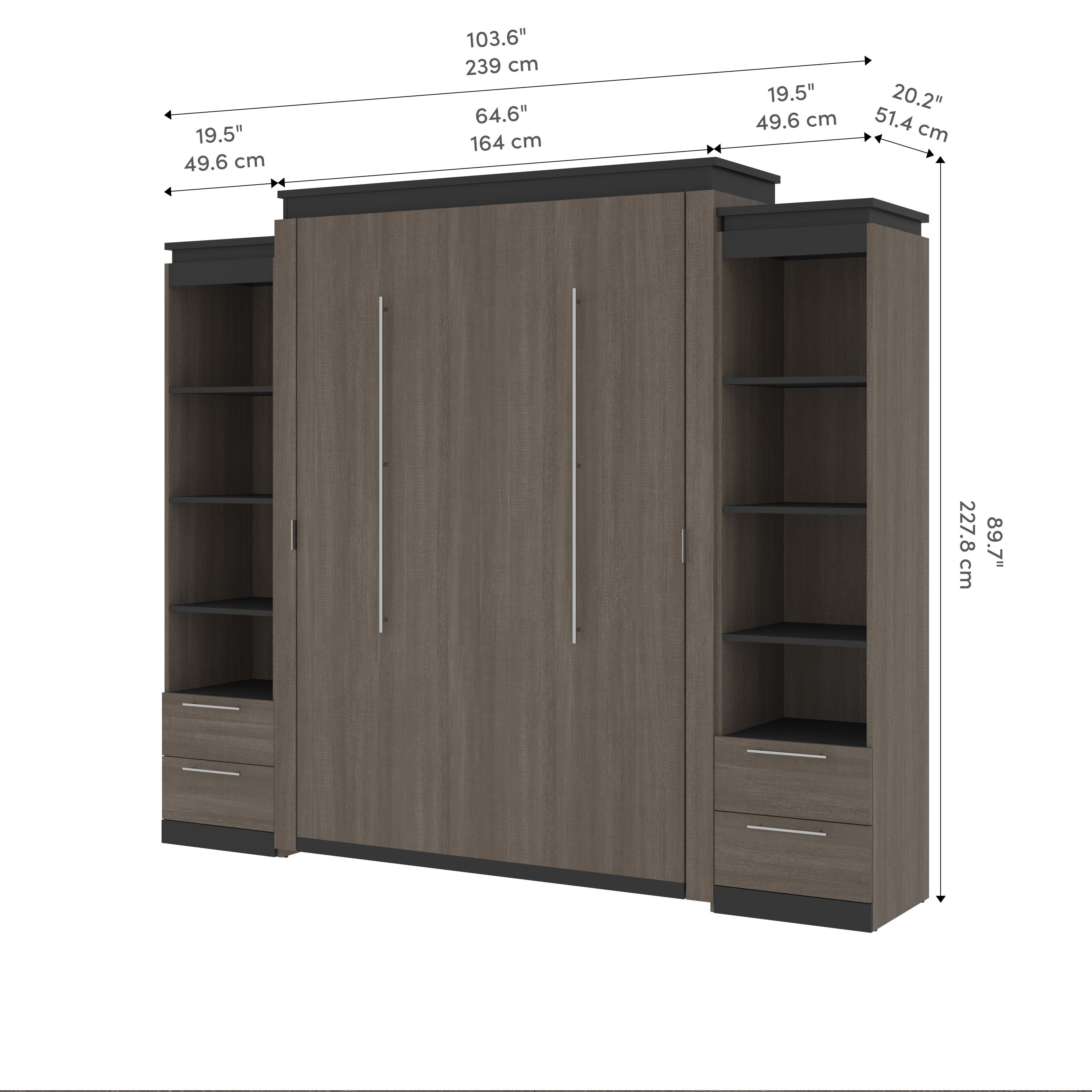 Orion Queen Wall Bed with 2 Shelving Units with Drawers
