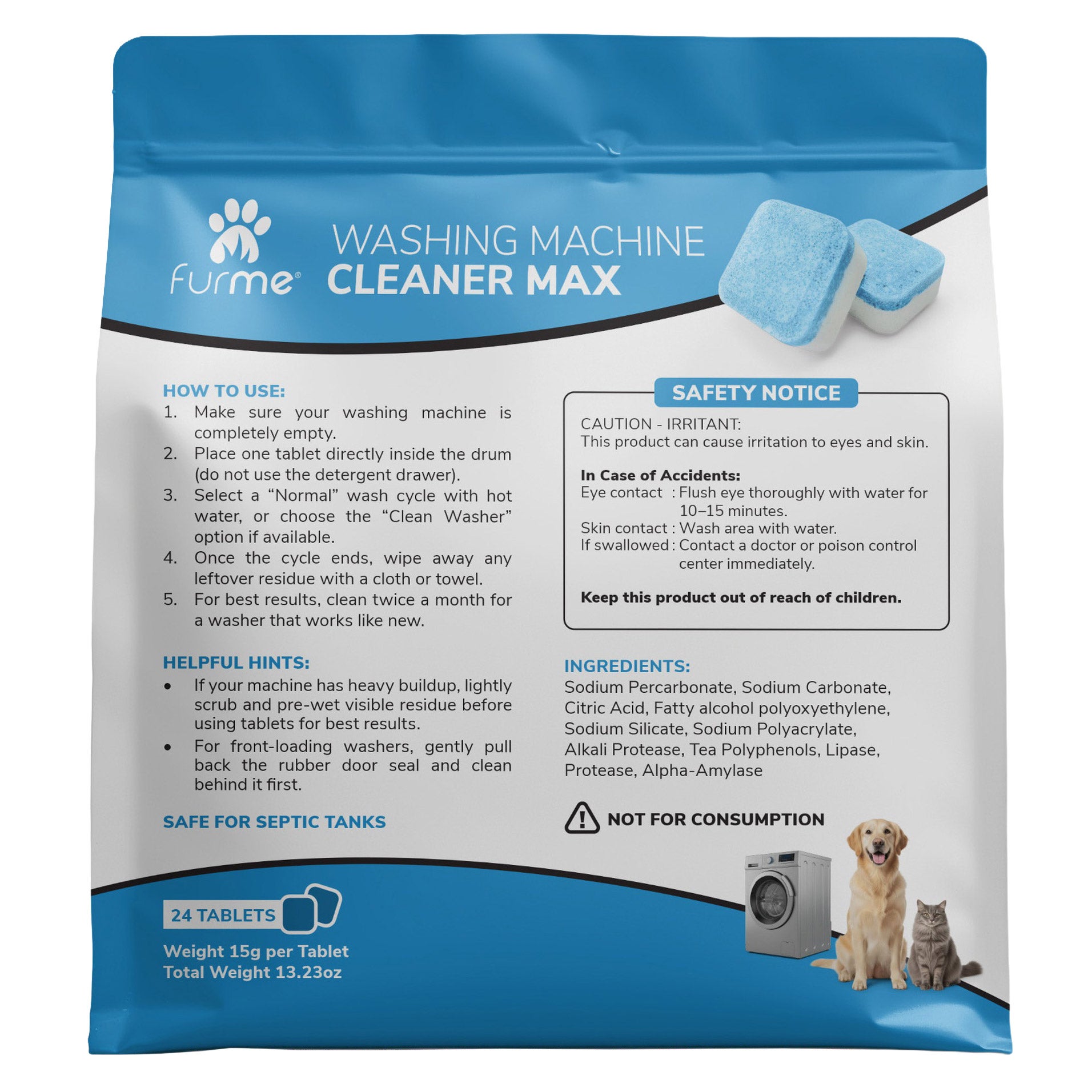 FurMe Washing Machine Cleaner Max Tablets, 2-pack, 48 Count
