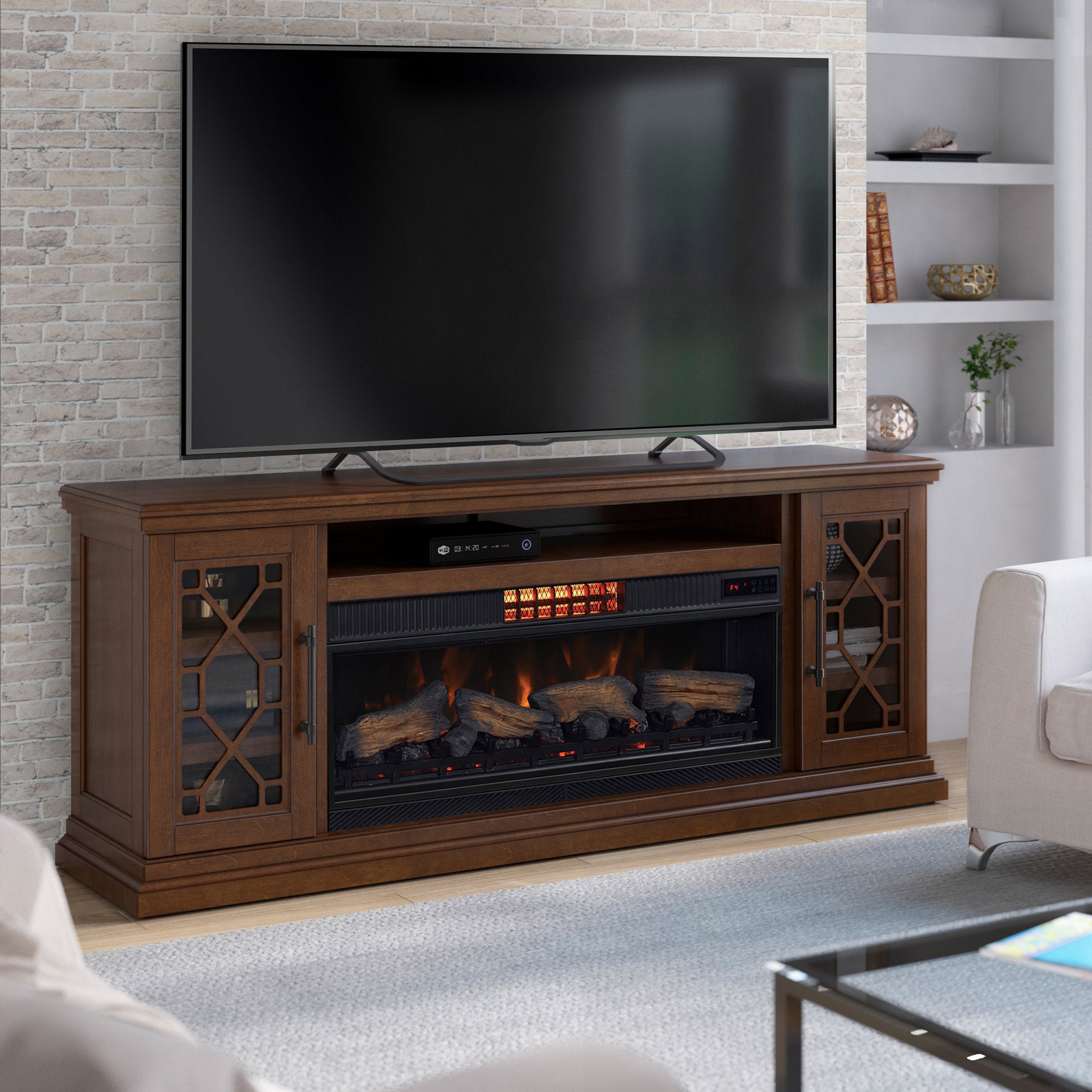 Tresanti Ryder 74" TV Console with ClassicFlame CoolGlow 2-in-1 Electric Fireplace and Fan