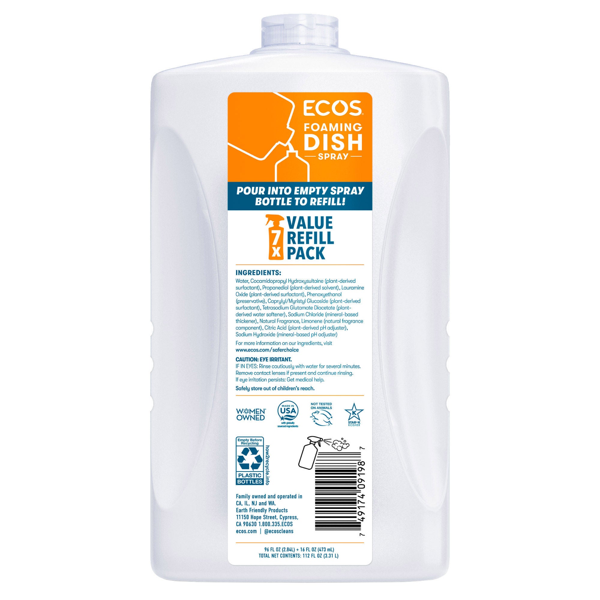 ECOS Foaming Dish Soap Spray, Lemon, 16 fl oz + 96 fl oz Refill