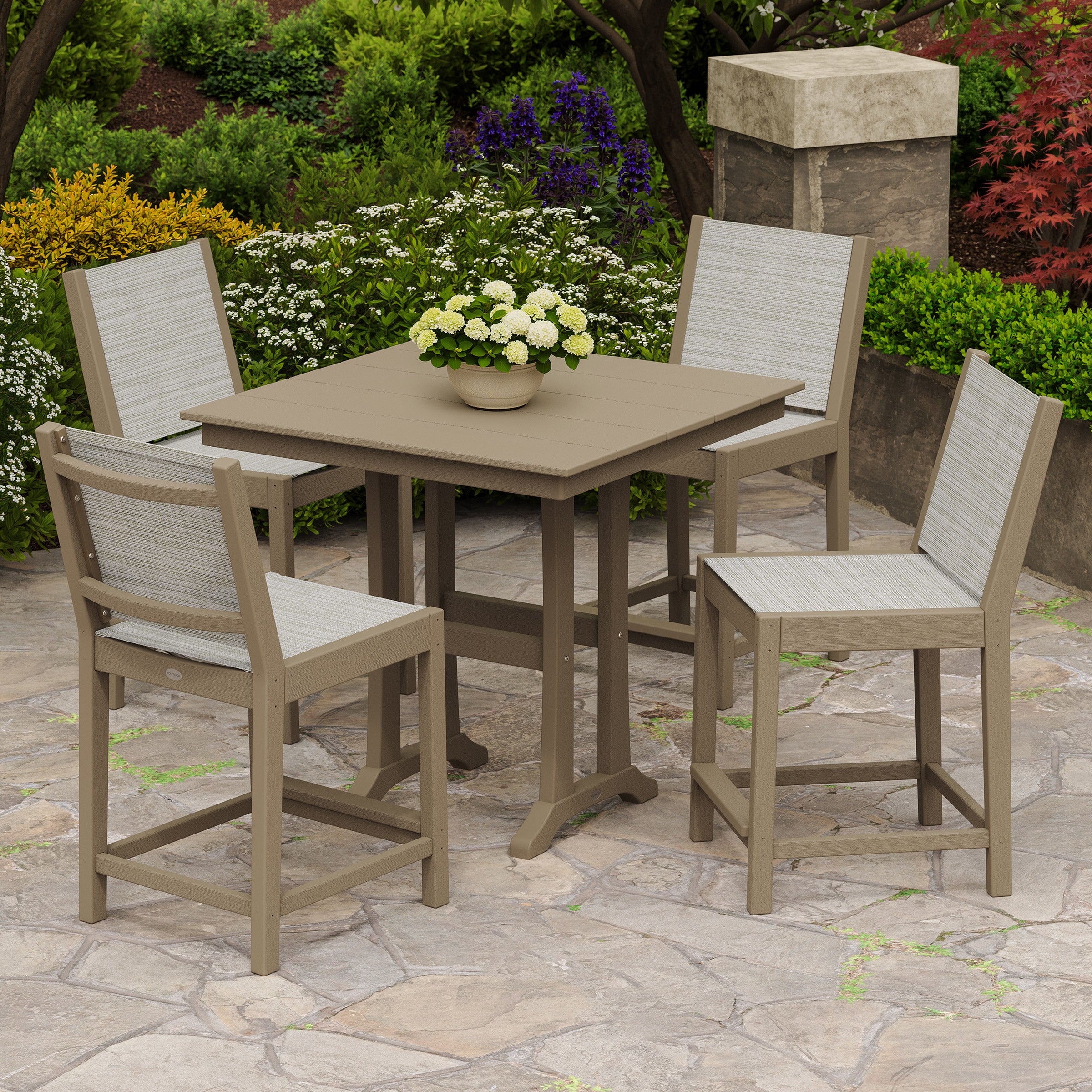 POLYWOOD Camden 5-Piece Sling Outdoor Patio High Dining Set