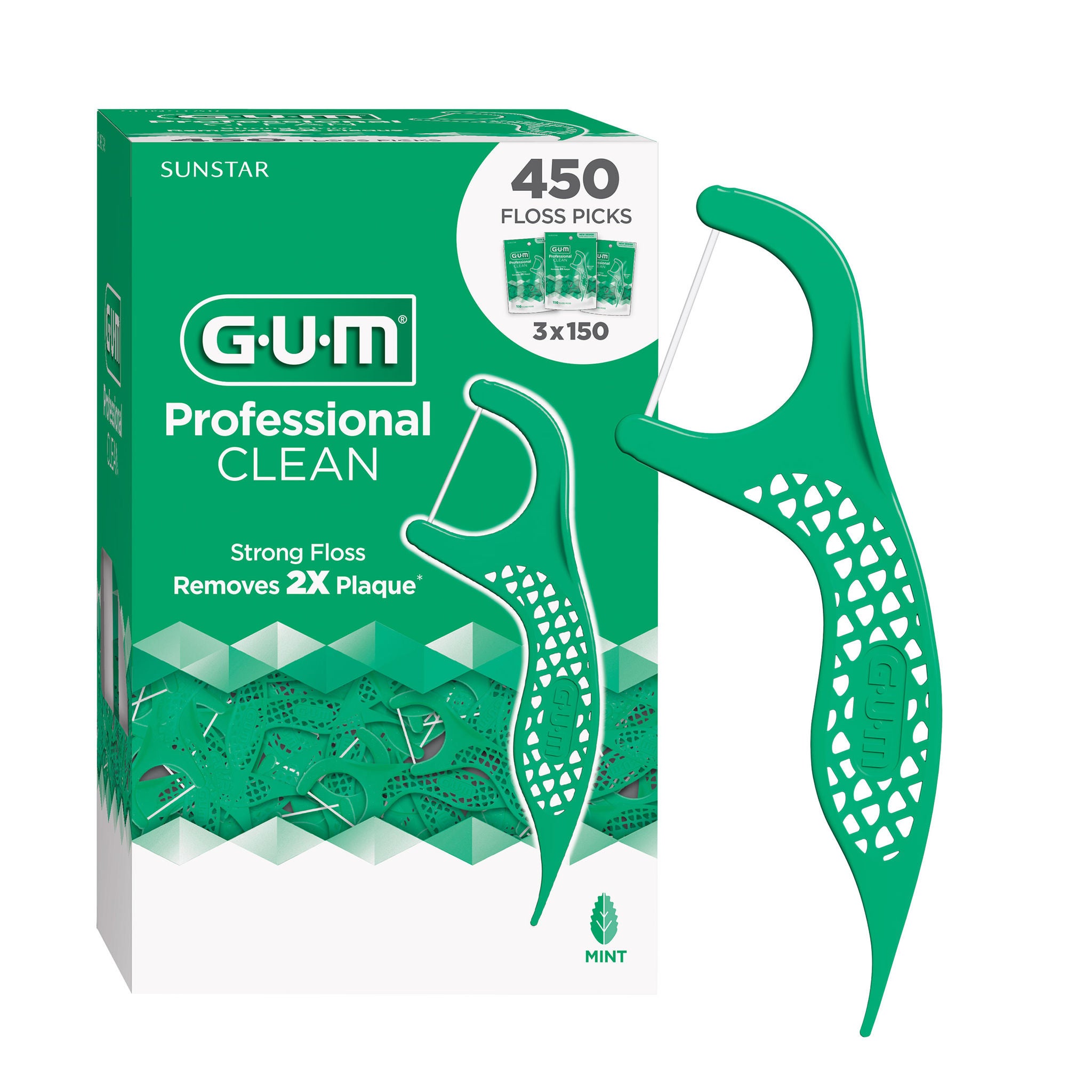 GUM Professional Clean Floss Picks, 150-count, 3-pack