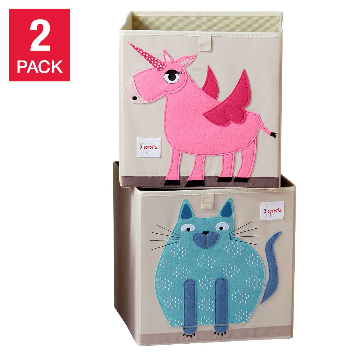 3 Sprouts Storage Boxes, Cat & Unicorn, 2-pack