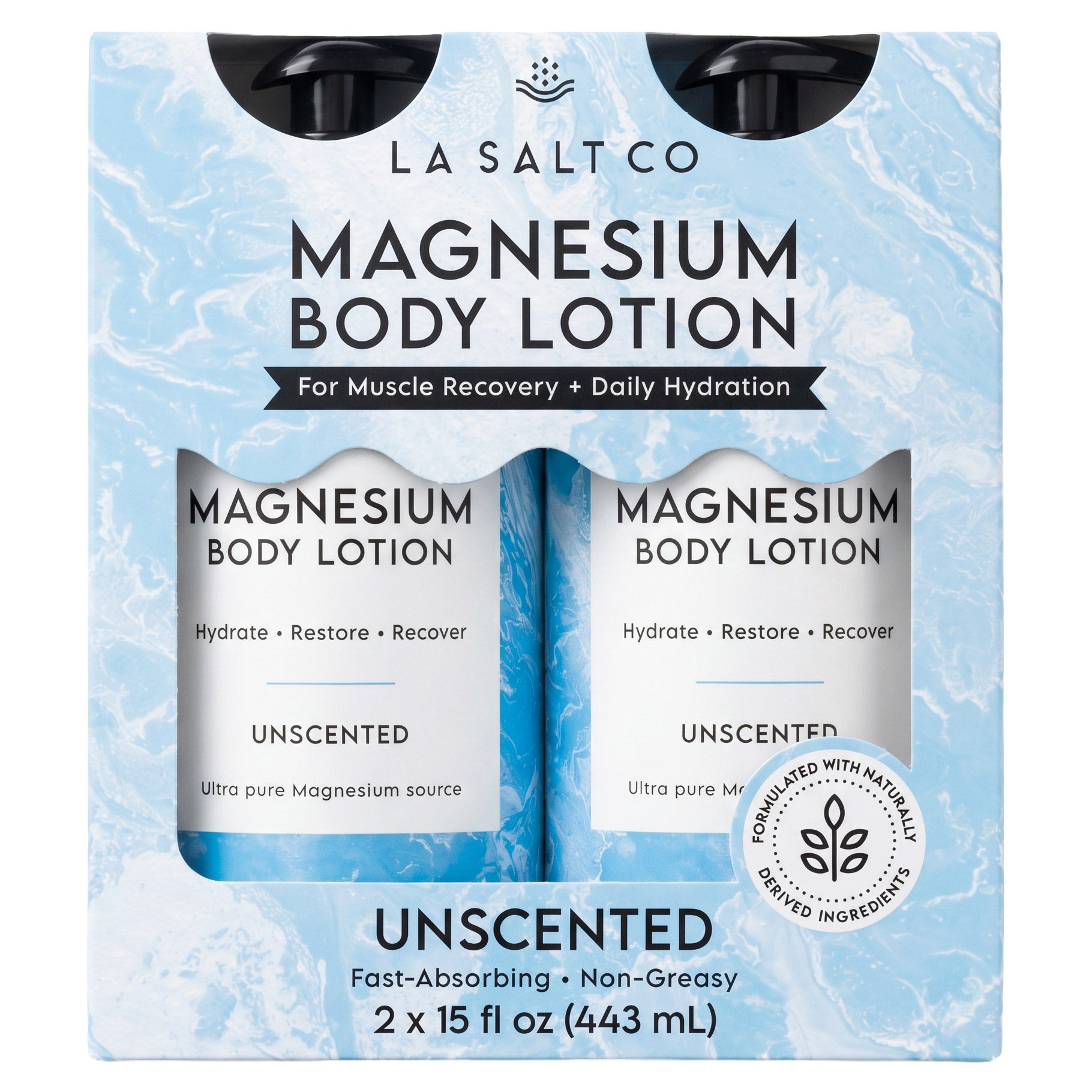 LA SALT CO Magnesium Body Lotion, 15 fl oz, 2-pack