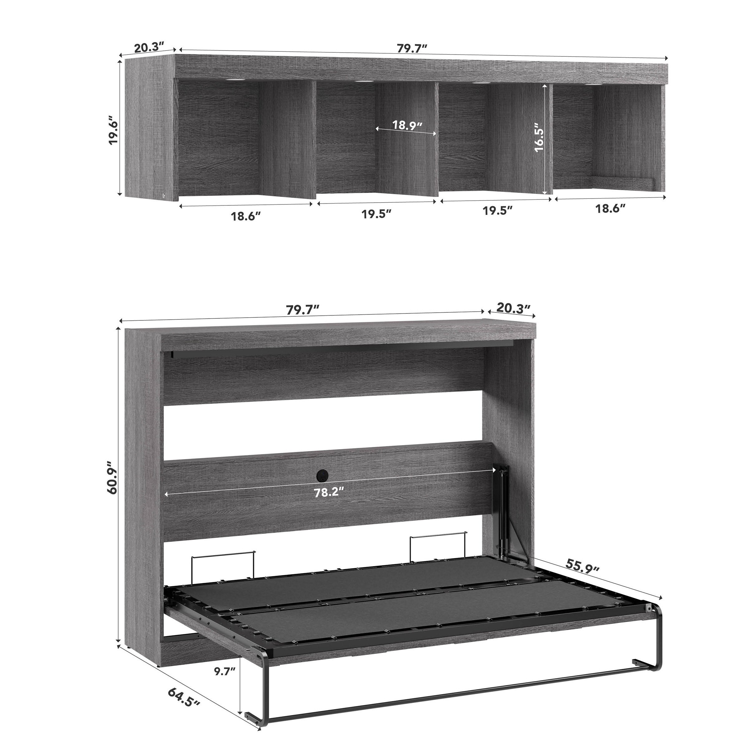 Oasis Horizontal Murphy Bed with Overhead Storage, Full Size