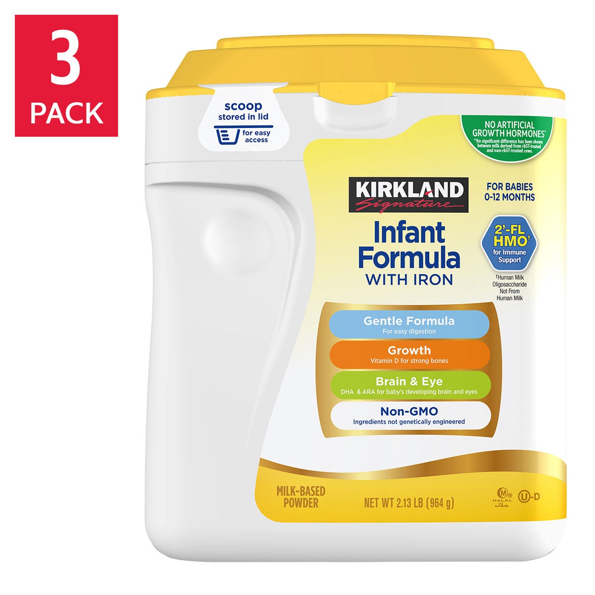 Kirkland Signature Non-GMO* Infant Formula 34 oz, 3-count