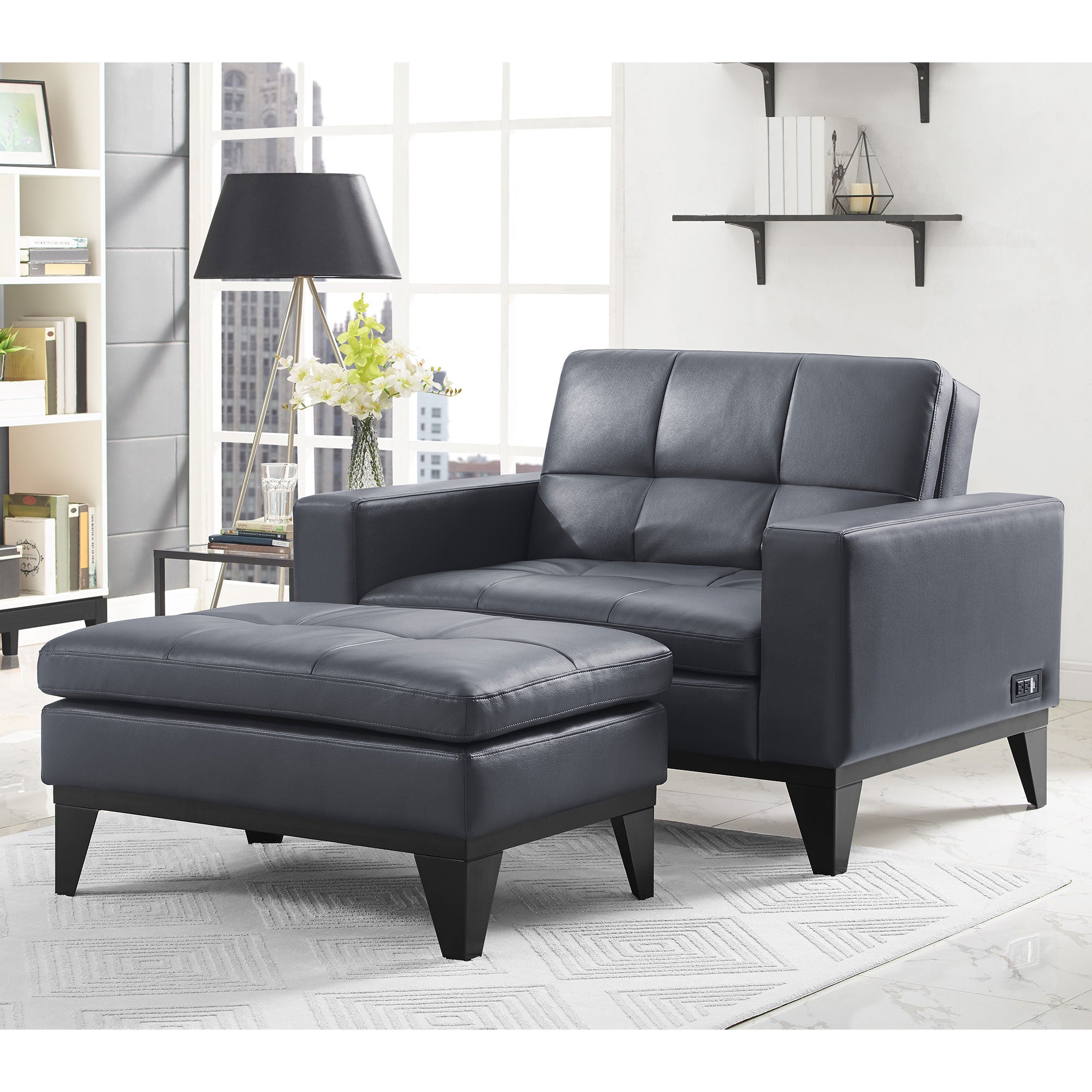 Brooklyn Beautyrest Bonded Leather Lounger Chair and Ottoman