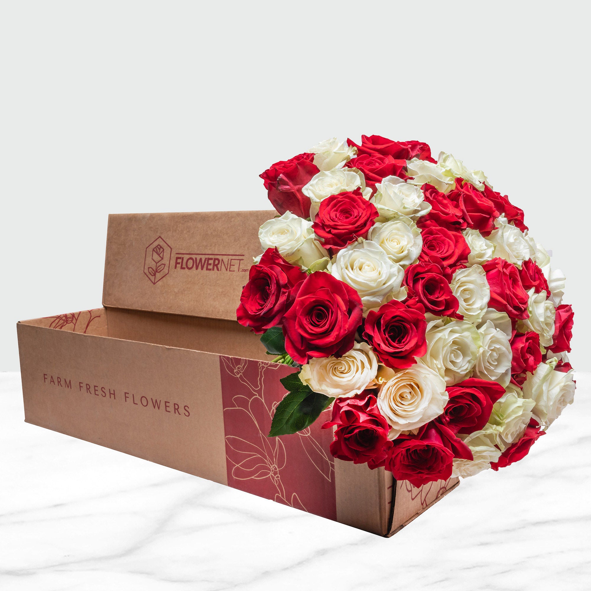 50-stem Red and White Roses