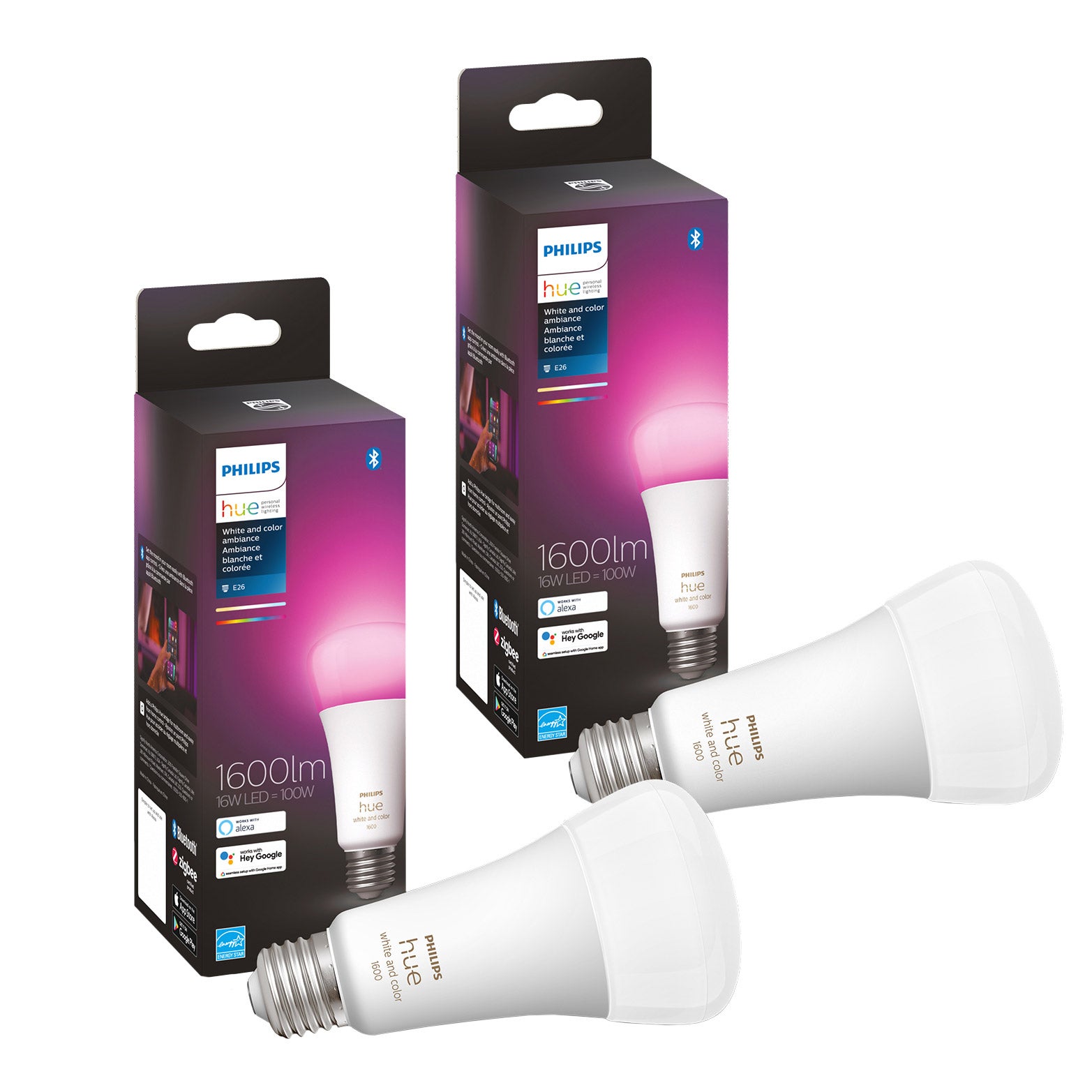 Philips Hue 100W White and Color Ambiance A21 LED Bulbs 2-pack