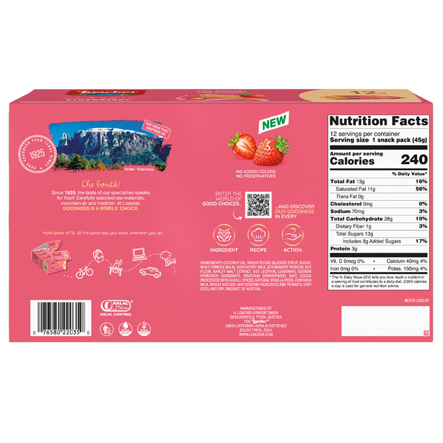 Loacker Classic Crispy Wafers, Strawberry, 1.59 oz, 12 Count