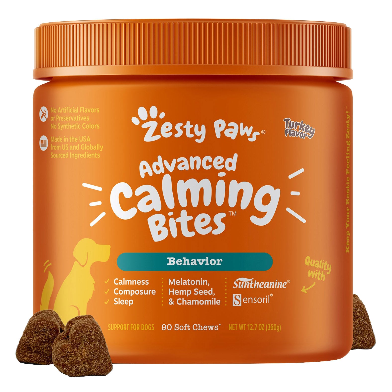Zesty Paws Advanced Calming Bites with Melatonin for Dogs, Turkey Flavor, 90ct 4-pack