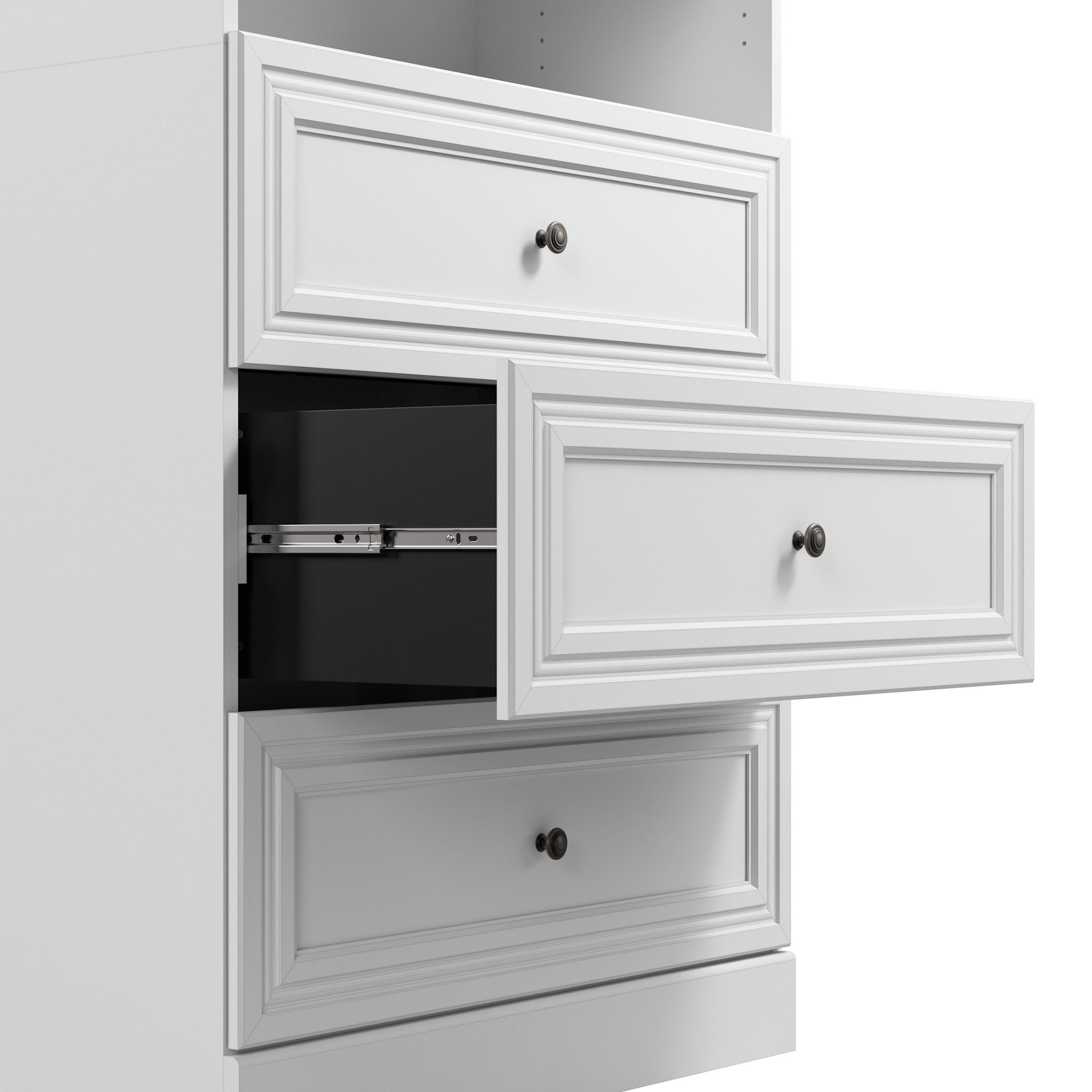 Bestar Audrea Queen Wall Bed in White with two 25" Storage Units with Drawers