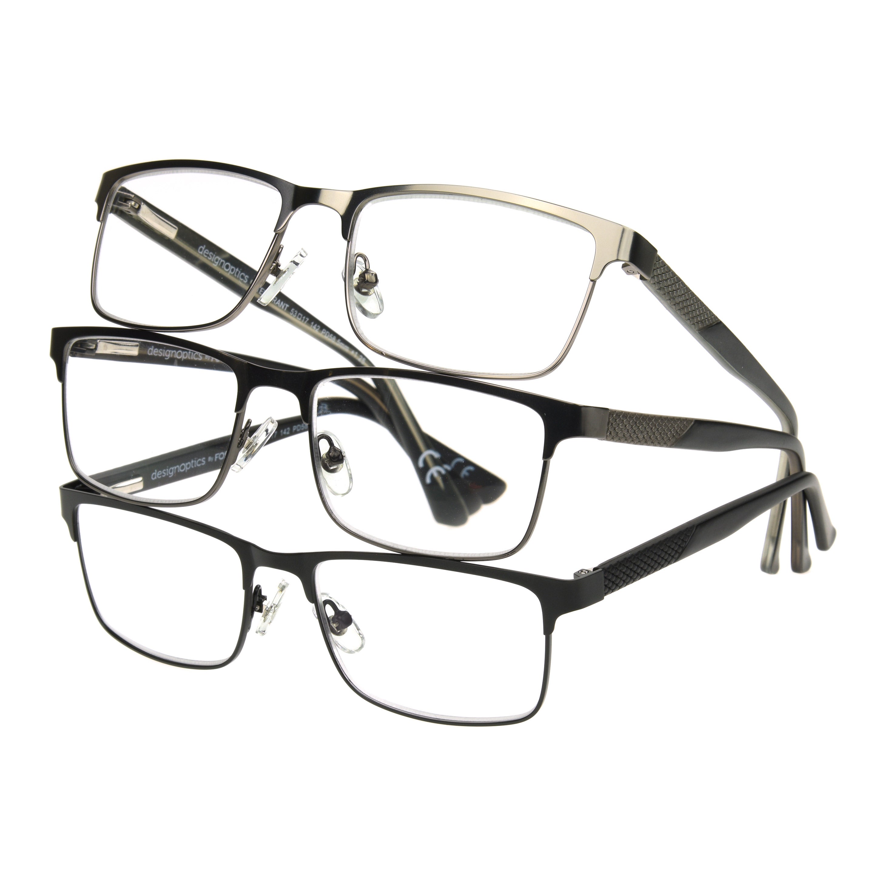 Design Optics by Foster Grant Kyne Full Metal Square Reading Glasses, 3-pack