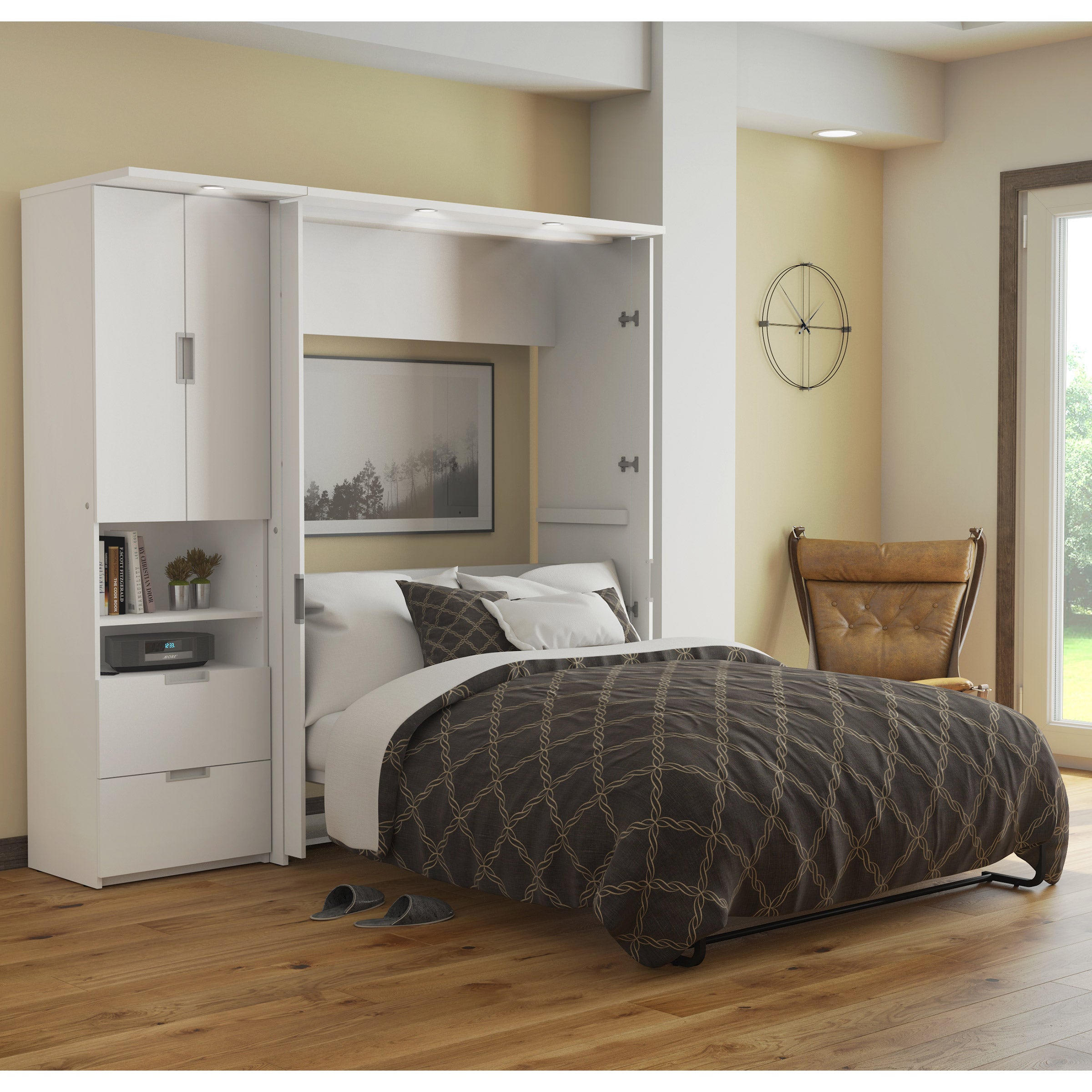 Lumina Full Wall Bed with One 23.5" Storage Unit, White