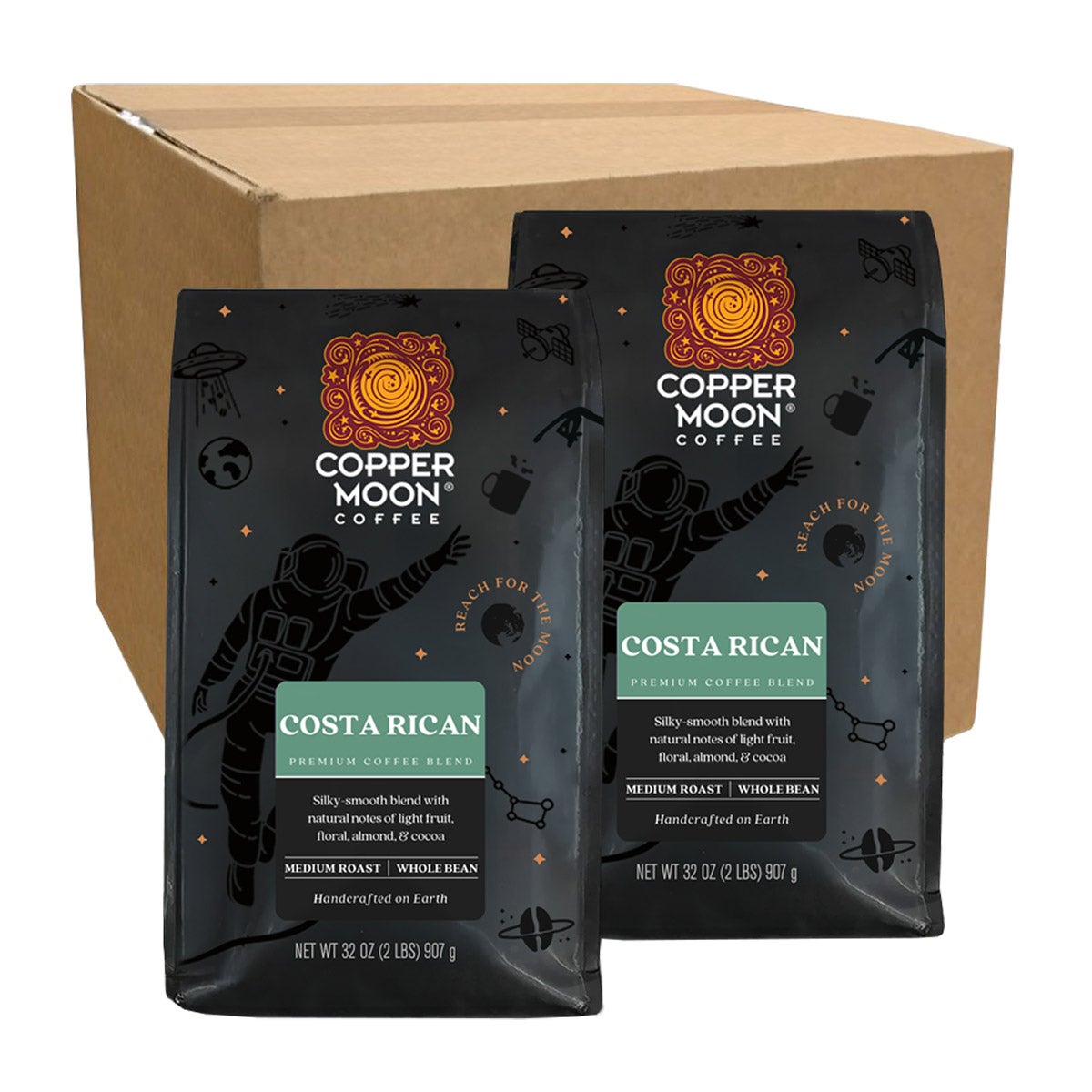 Copper Moon Costa Rica Blend, Medium Roast Whole Bean Coffee, 2 lb Bags, 2-Pack