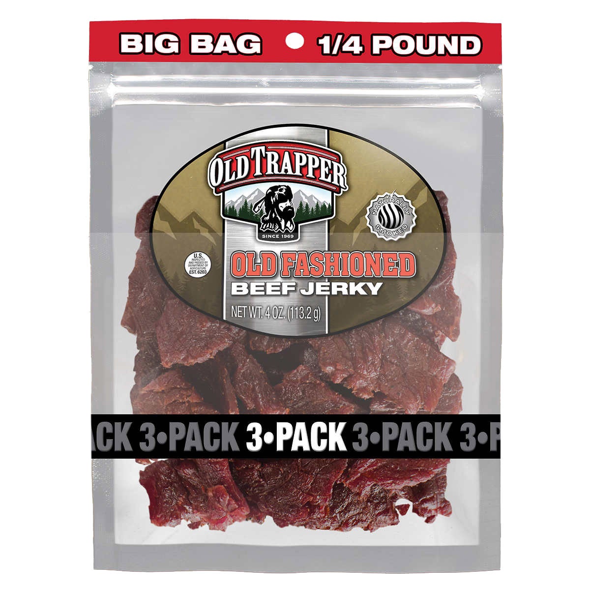 Old Trapper Beef Jerky 4 oz, 3-count