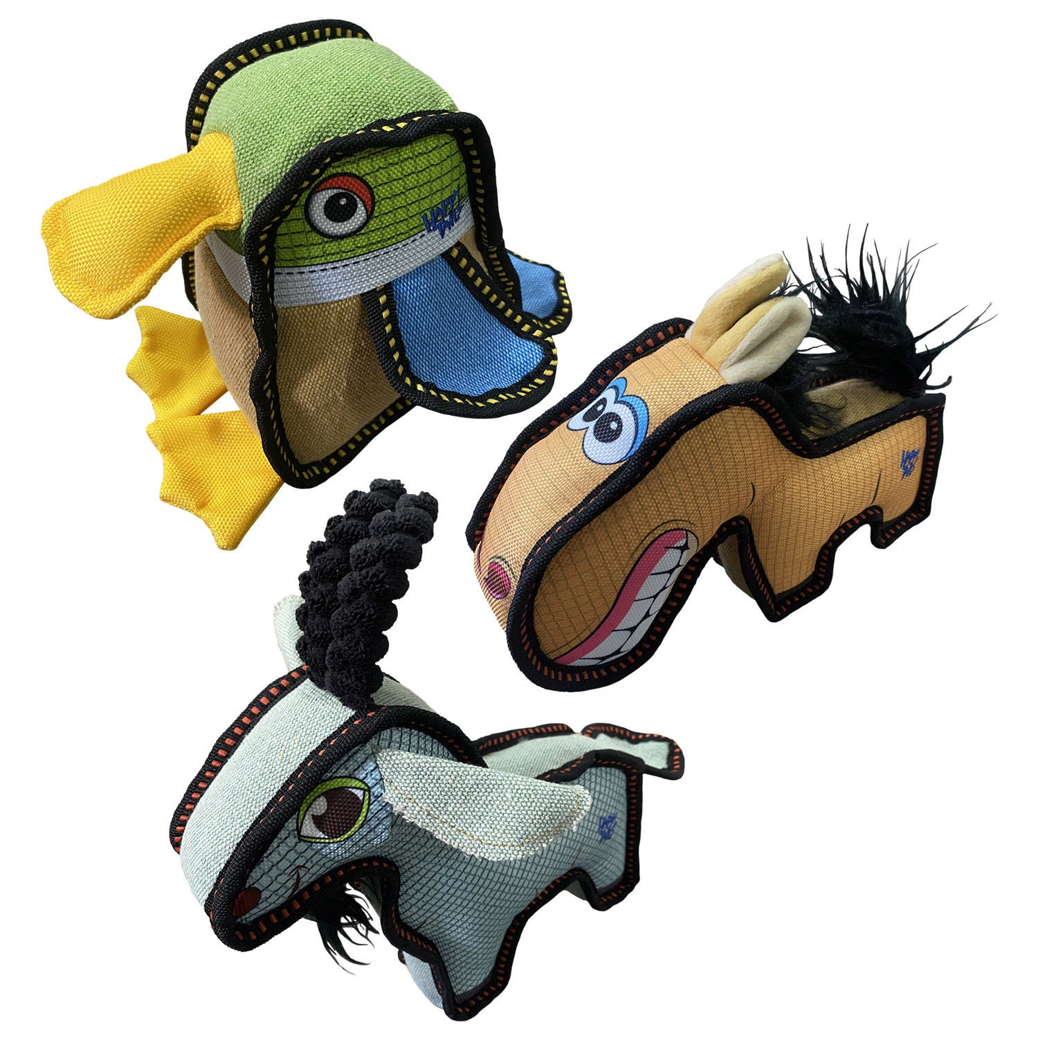 Happy Tails Loonies, Duck, Goat, Horse Dog Toys, 3-count
