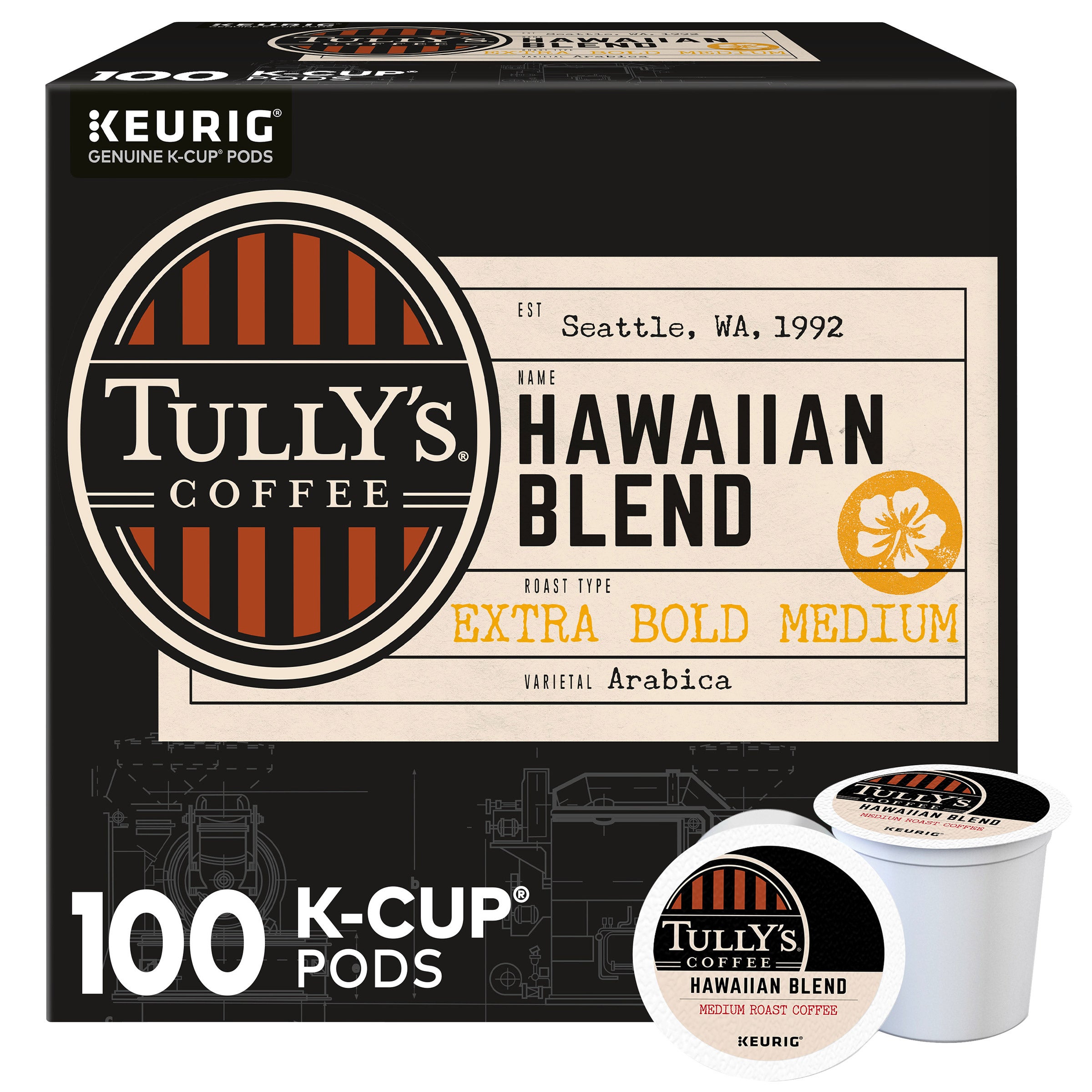 Tully's Coffee Hawaiian Blend K-Cups Packs, 100-count