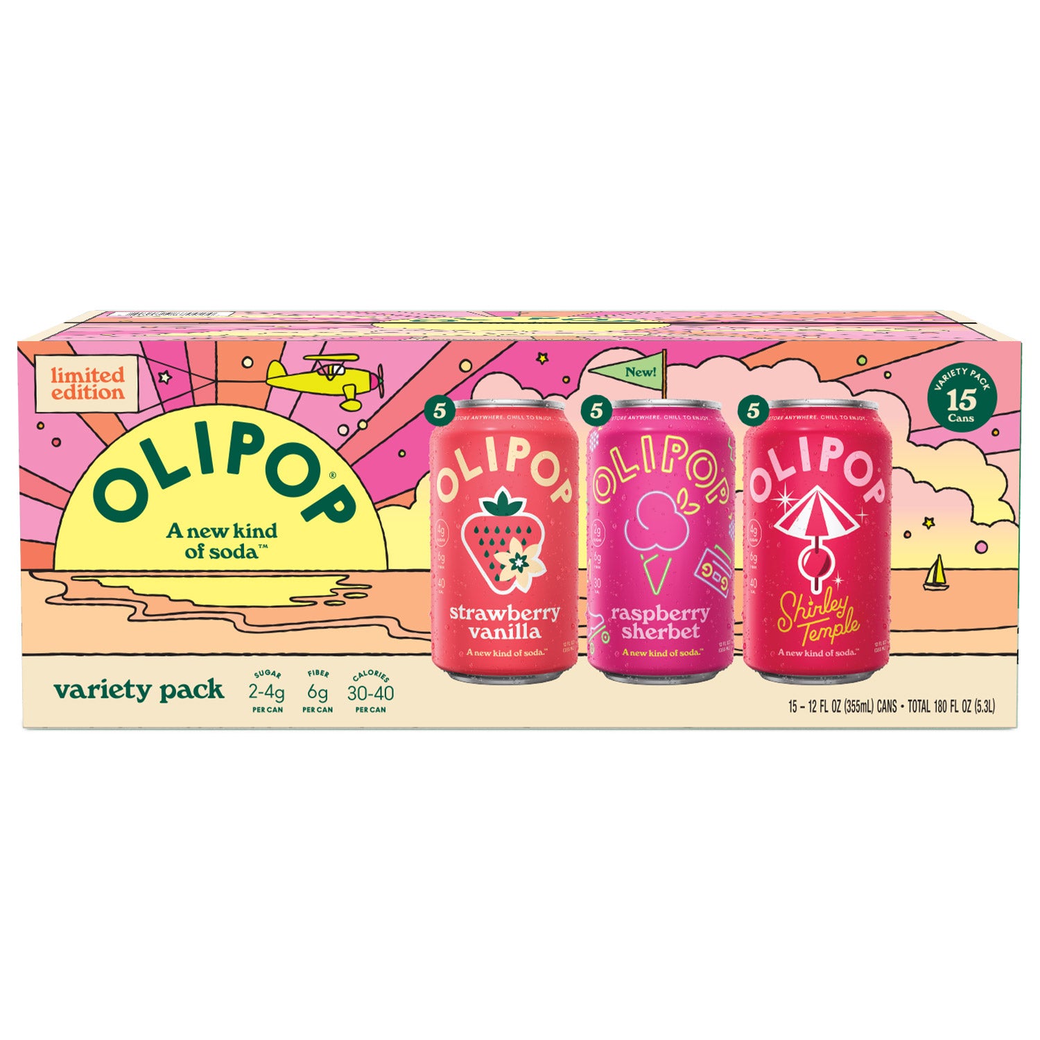 Olipop Soda, Spring Variety Pack, 12 fl oz, 15-count