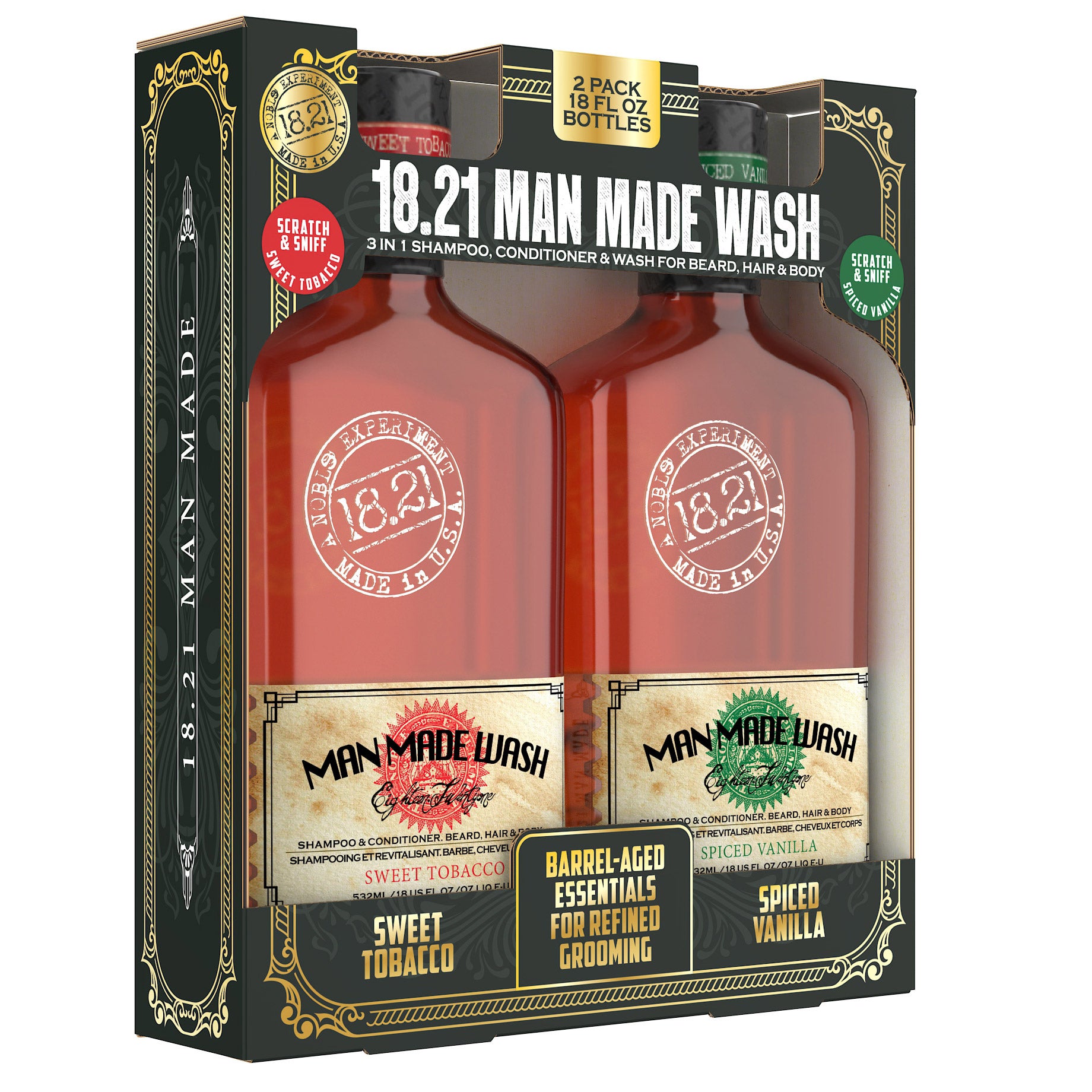 18.21 Man Made Wash, 3-in-1 Shampoo, Conditioner & Wash, 18 fl oz, 2-pack