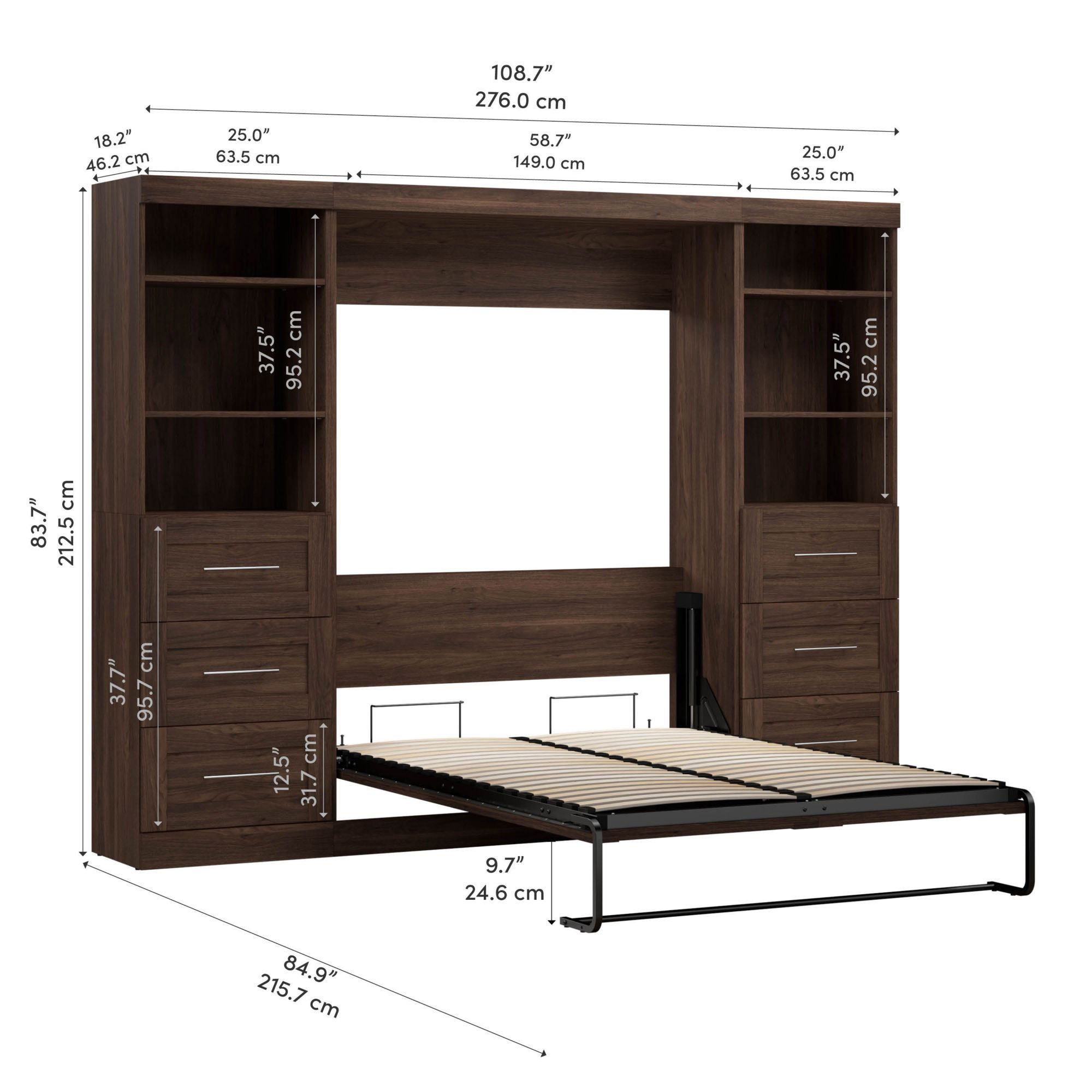 Boutique Full Wall Bed with Two Storage Units and Drawer