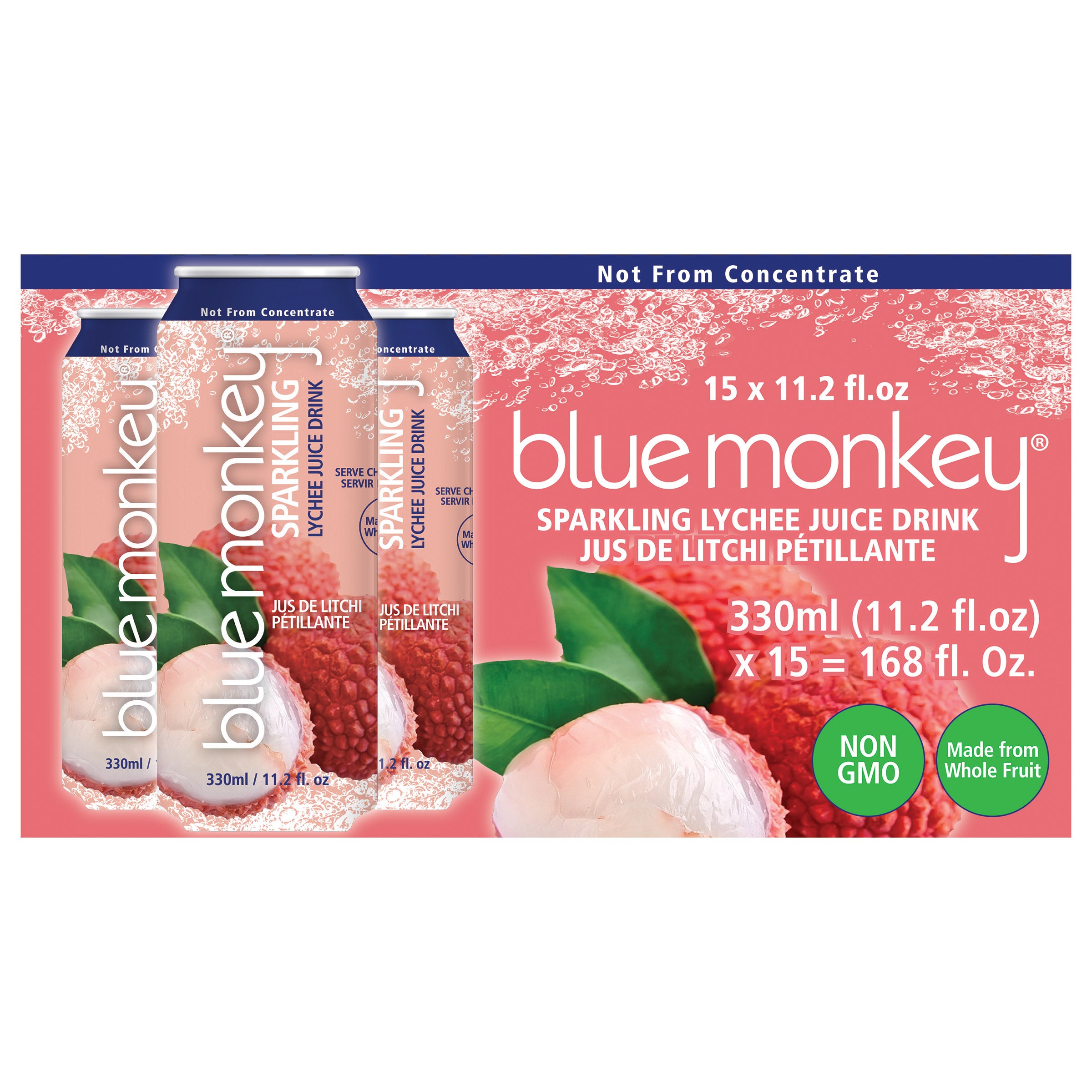 Blue Monkey Sparkling Juice Drink, Lychee, 11.2 fl oz, 15-count