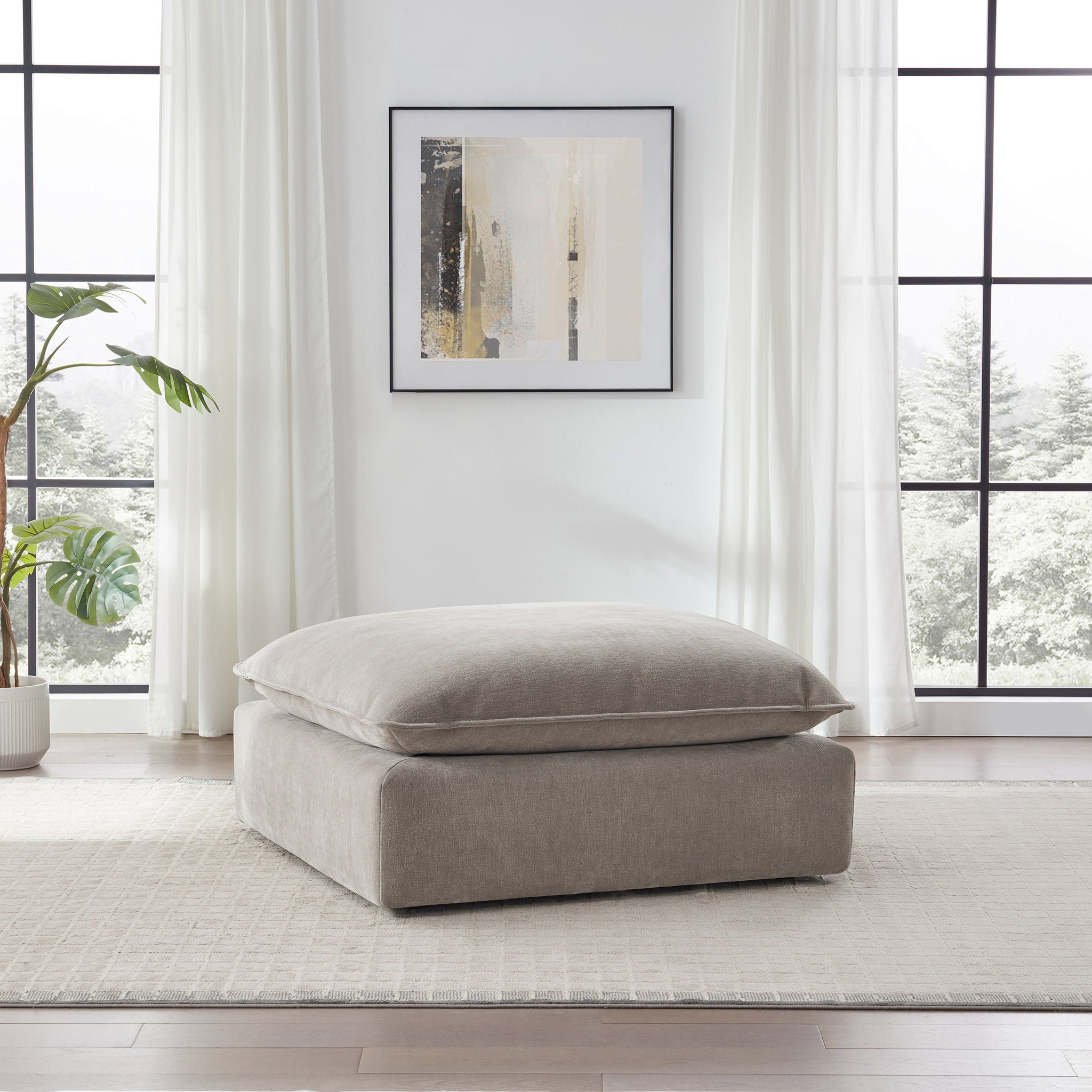 Sereen Fabric Ottoman, Taupe