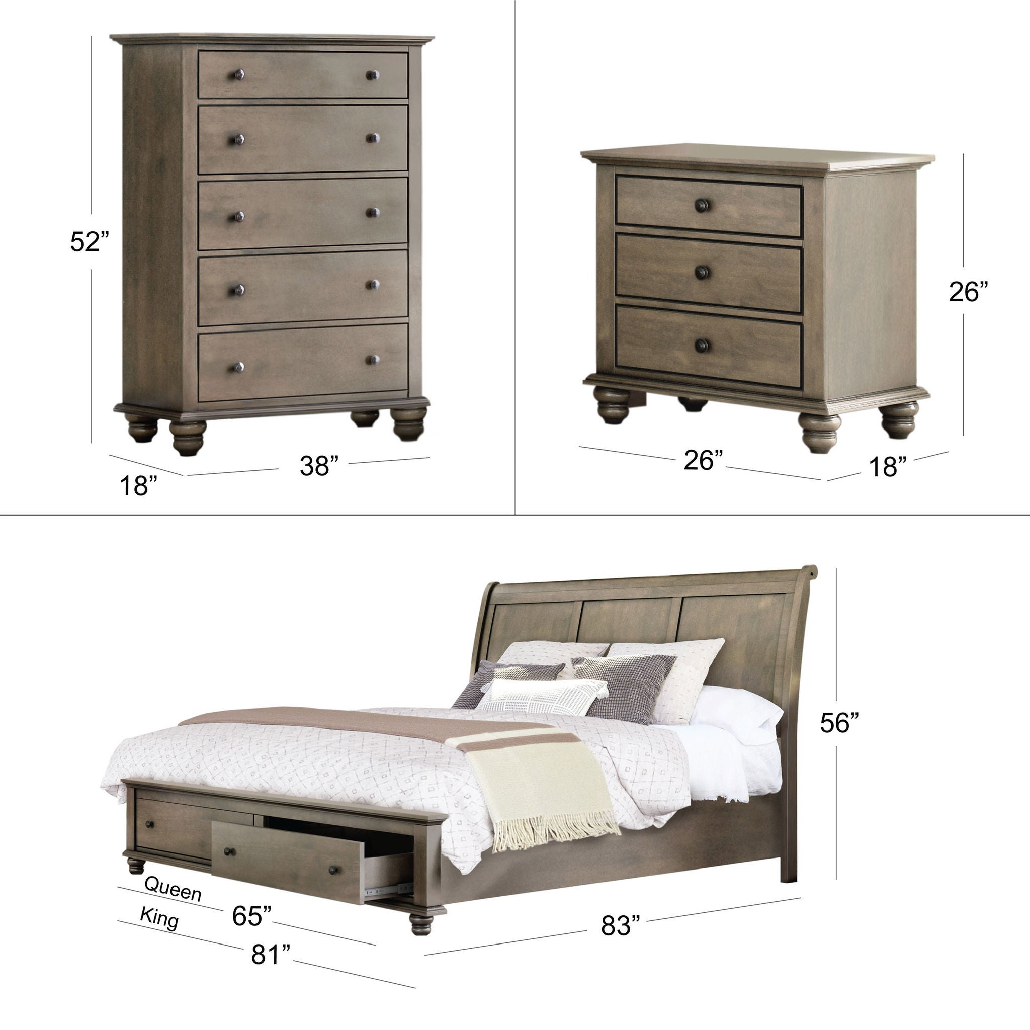 Kieran Bedroom Collection in Gray