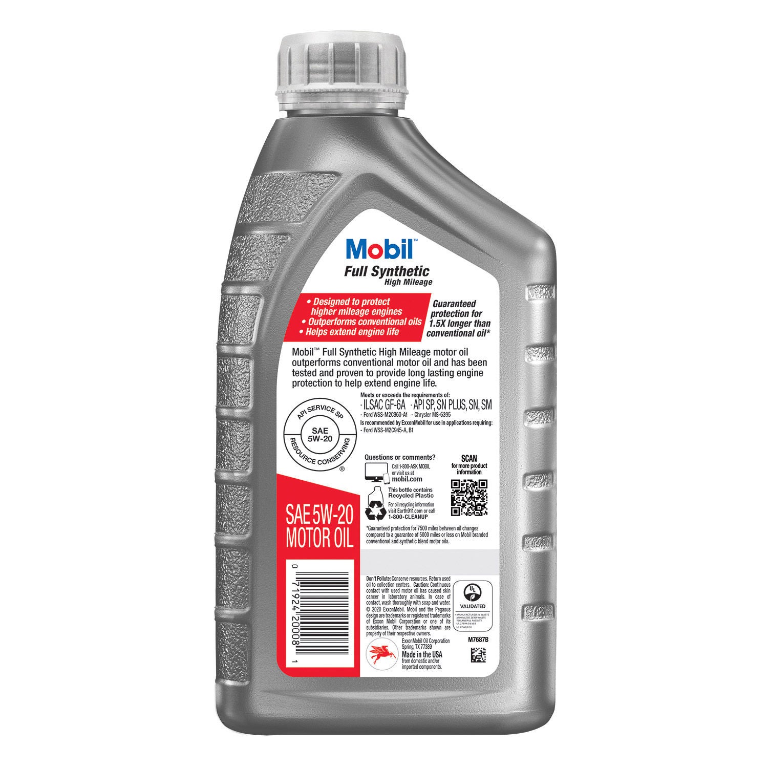 Mobil Full Synthetic High Mileage Motor Oil, 1-Quart/6-pack