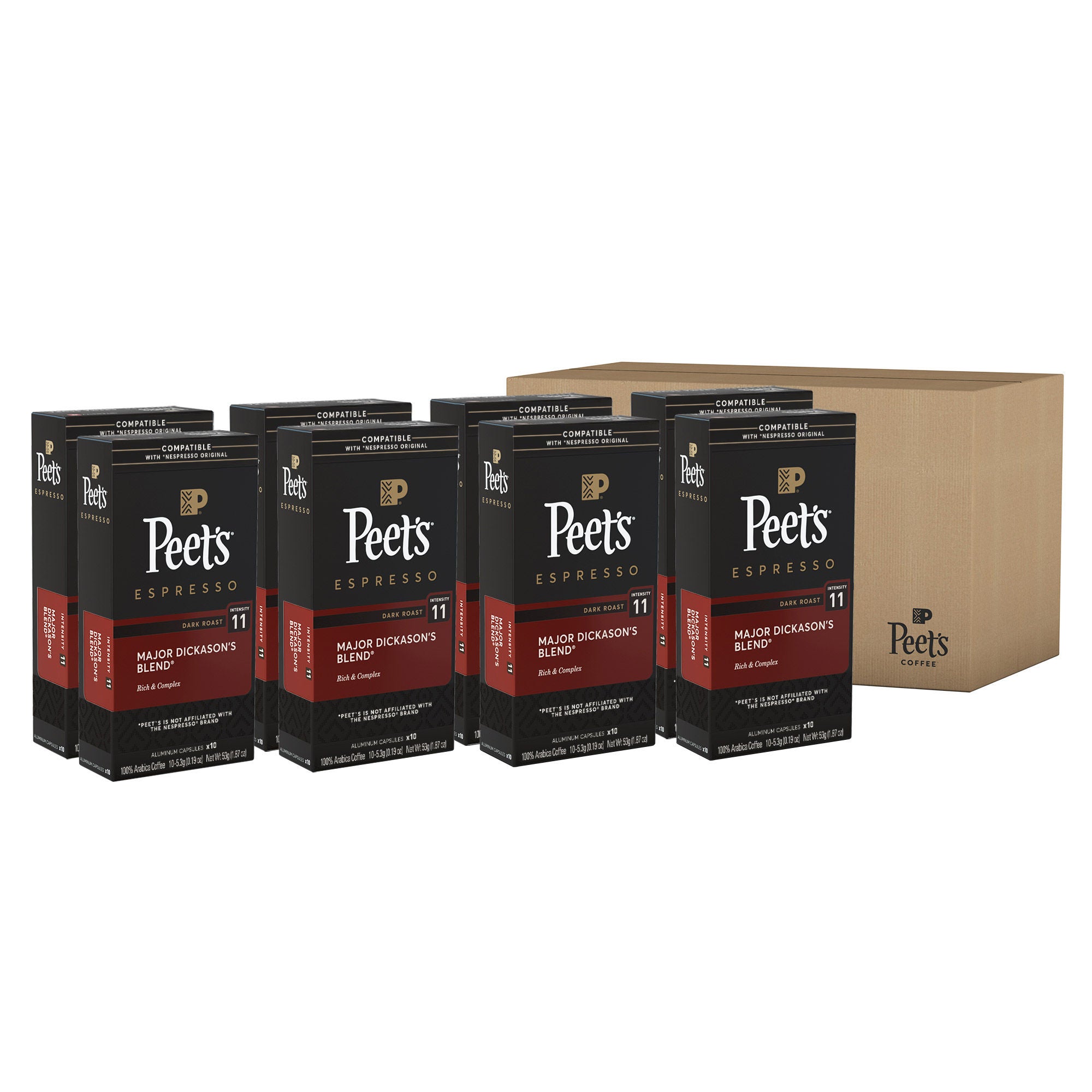 Peet's Coffee Nespresso Compatible Capsules, 80-count, Major Dickason's