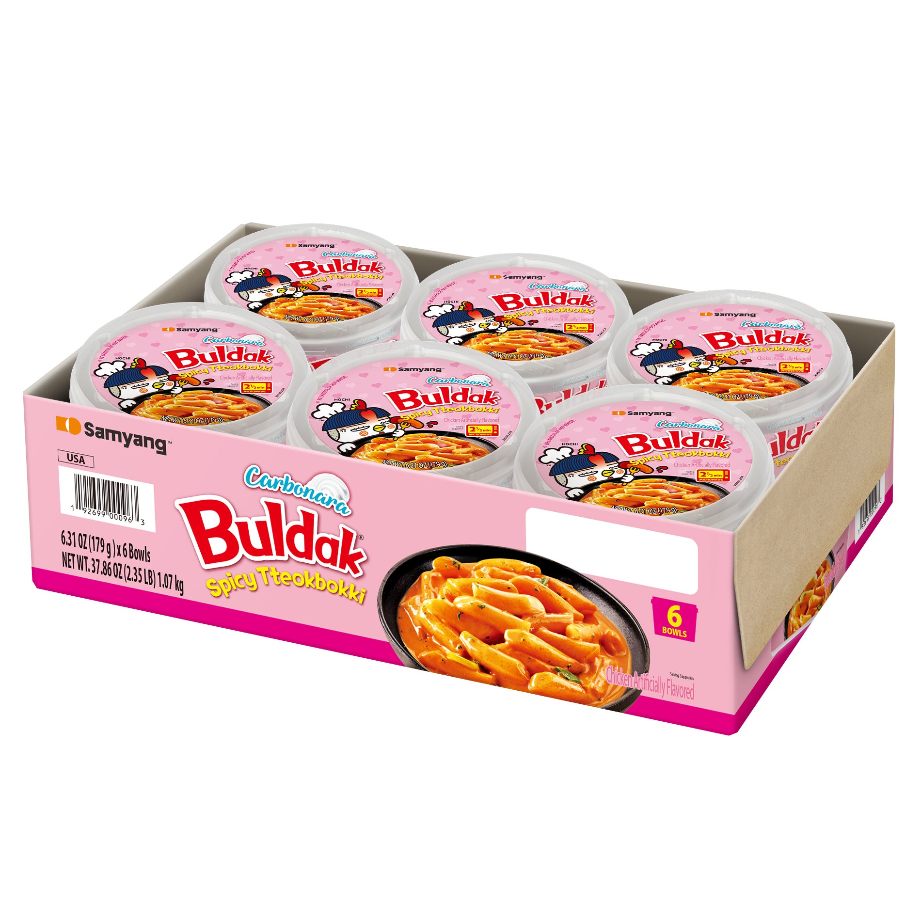 Samyang Buldak Carbonara Ramen Bowl, Spicy Tteokbokki, 6.31 oz, 6-count